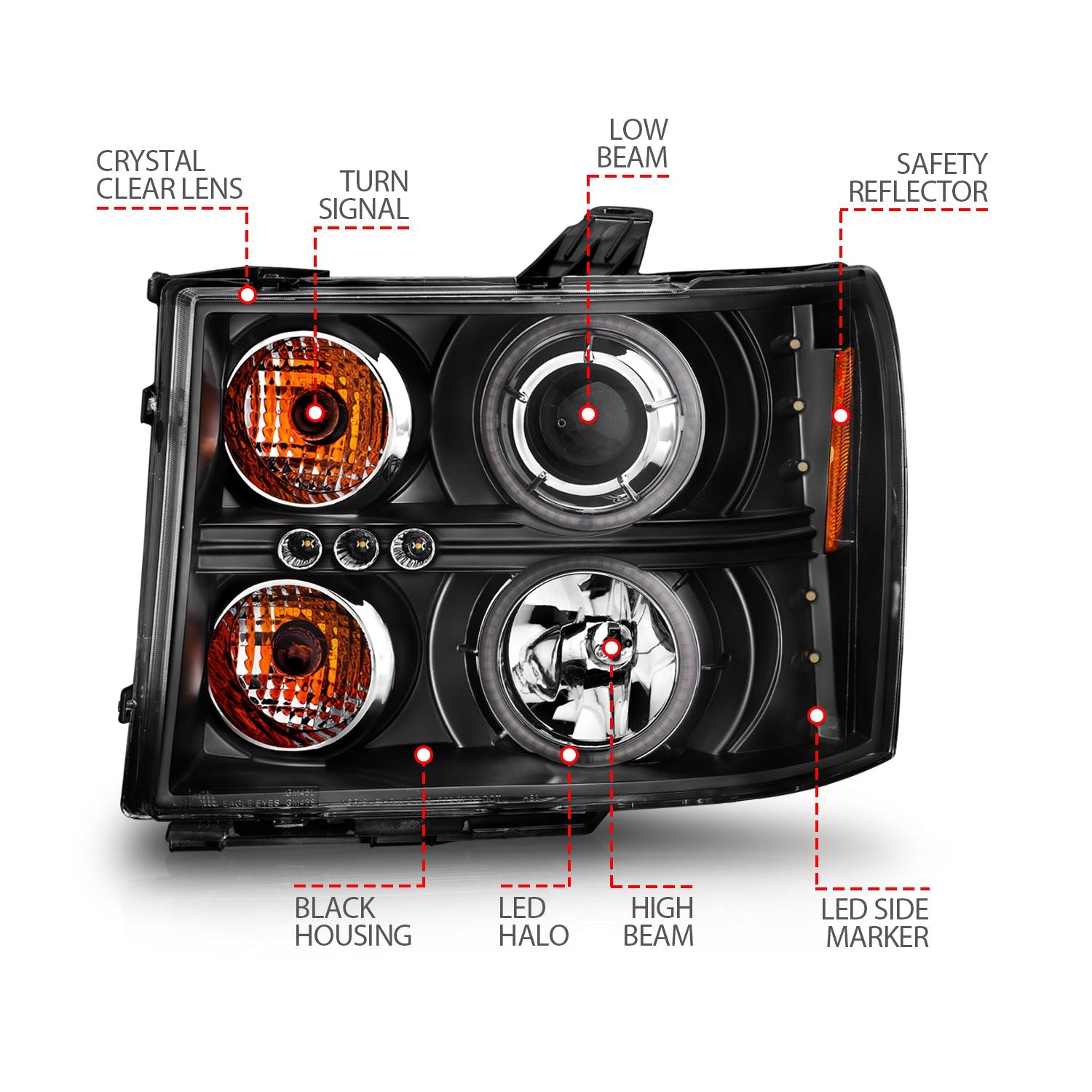 GMC SIERRA 1500 07-13 / 2500/3500 07-14 PROJECTOR HEADLIGHTS BLACK W/ RX HALO