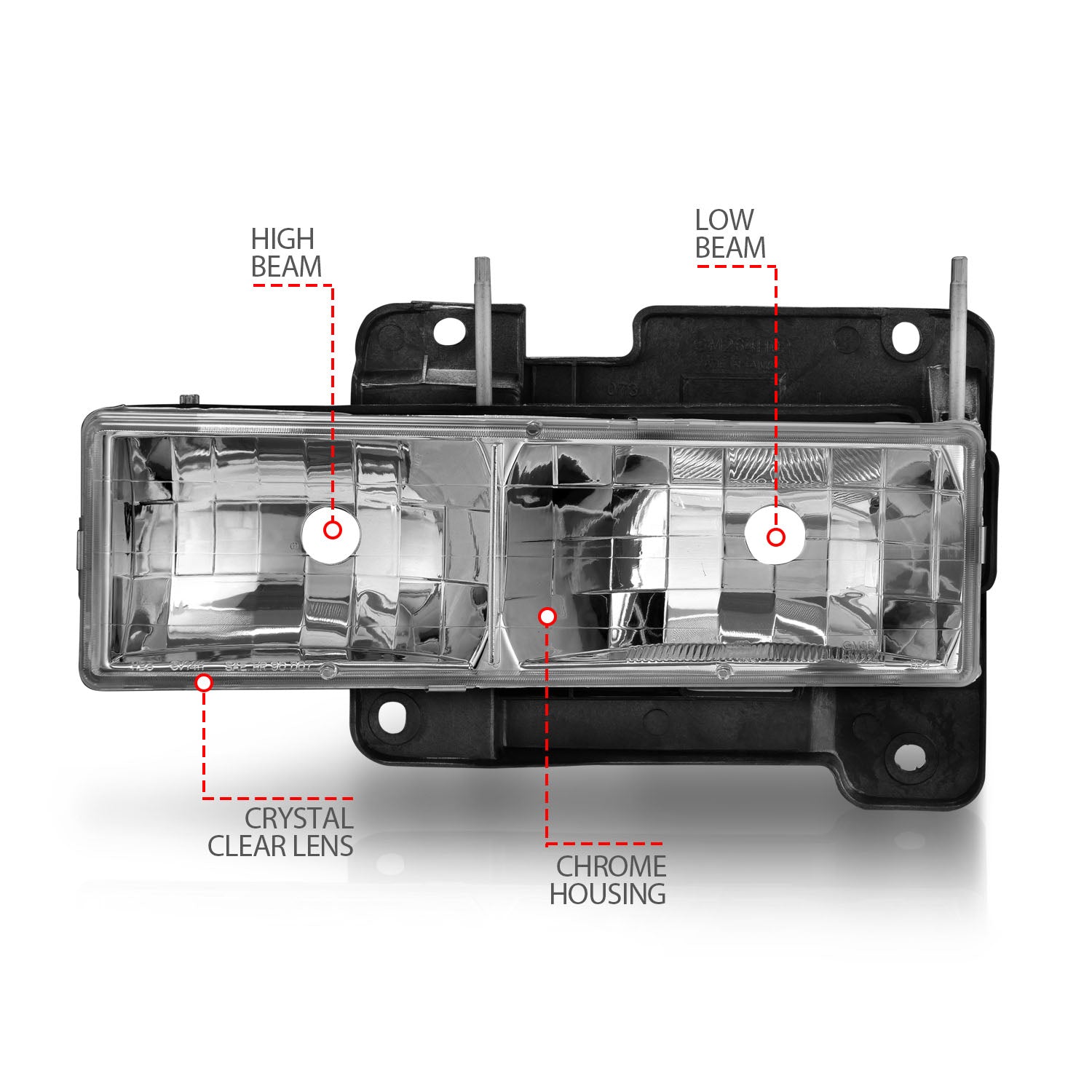 CHEVY/GMC C/K1500/2500 88-98 / C/K3500 88-00 / SUBURBAN 92-99 / BLAZER (FULL-SIZE) 92-94 / TAHOE 95-99 / YUKON 92-99 CRYSTAL HEADLIGHTS CHROME (W/O BULBS)
