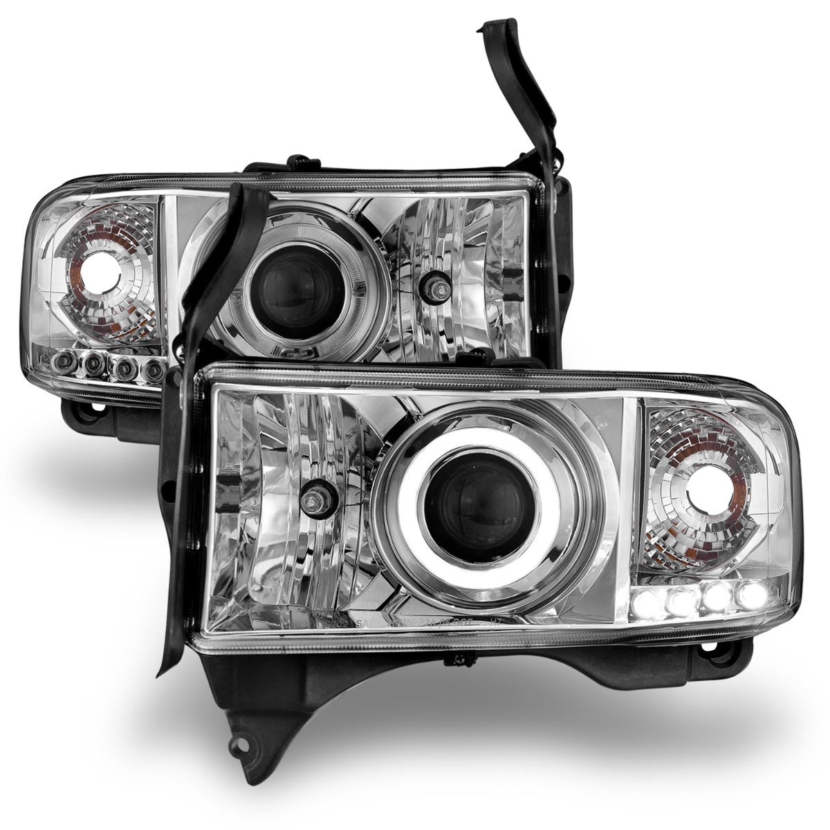 DODGE RAM 1500 94-01 / RAM 2500/3500 94-02 / RAM SPORT MODEL 94-98 PROJECTOR HALO HEADLIGHTS CHROME