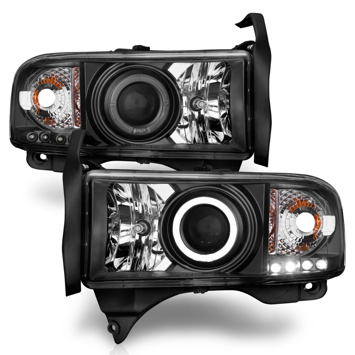 DODGE RAM 1500 94-01 / RAM 2500/3500 94-02 / RAM SPORT MODEL 94-98 PROJECTOR HALO HEADLIGHTS BLACK