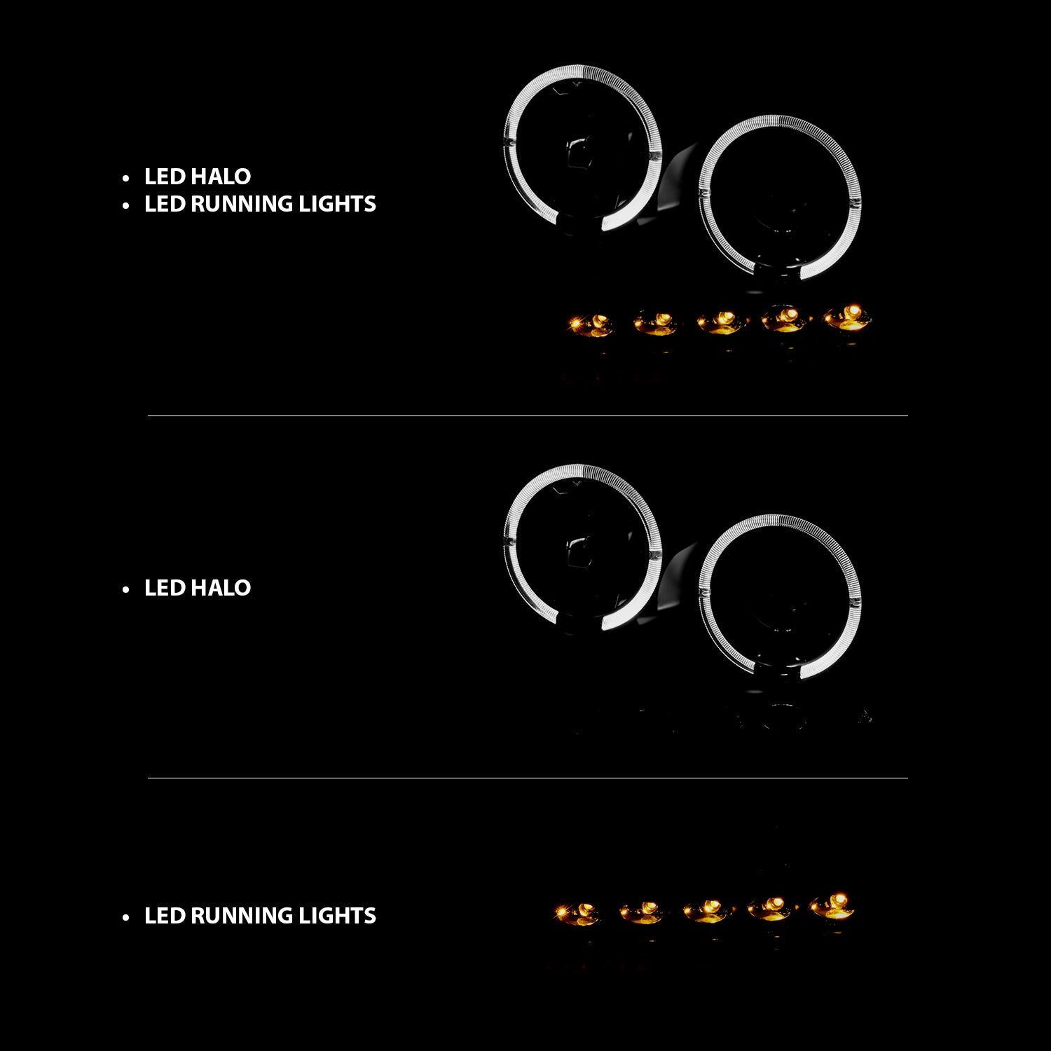 FORD F-150 04-08 / LINCOLN LT 06-08 PROJECTOR HEADLIGHTS BLACK 2 HALOS & LED