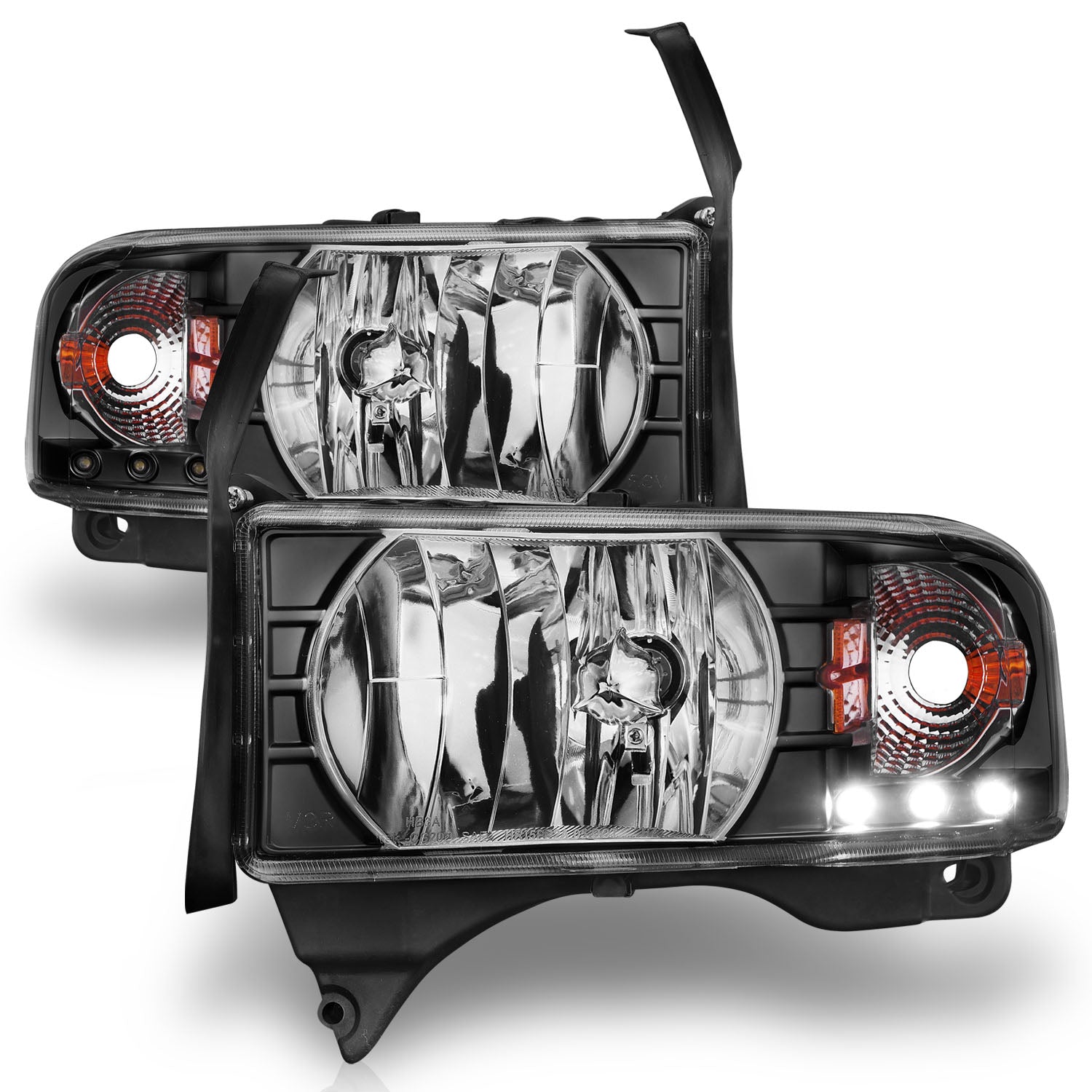 DODGE RAM 1500 94-01 / RAM 2500/3500 94-02/ RAM SPORT MODEL 94-98 CRYSTAL HEADLIGHTS BLACK W/ LED ACCENT 1PC
