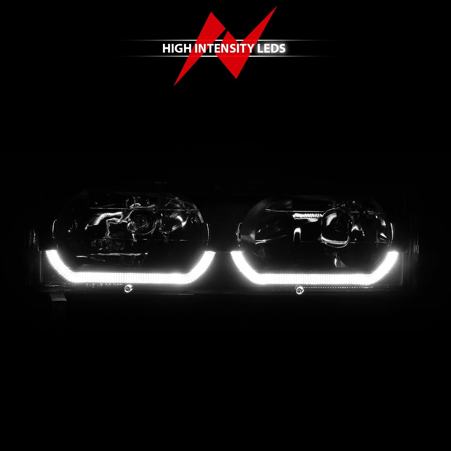 CHEVY/GMC C/K1500/2500 88-98 / C/K3500 88-00 / SUBURBAN 92-99 / BLAZER (FULL-SIZE) 92-94 / TAHOE 95-99 / YUKON 92-99 CRYSTAL HEADLIGHTS W/ LED LOW-BROW BLACK