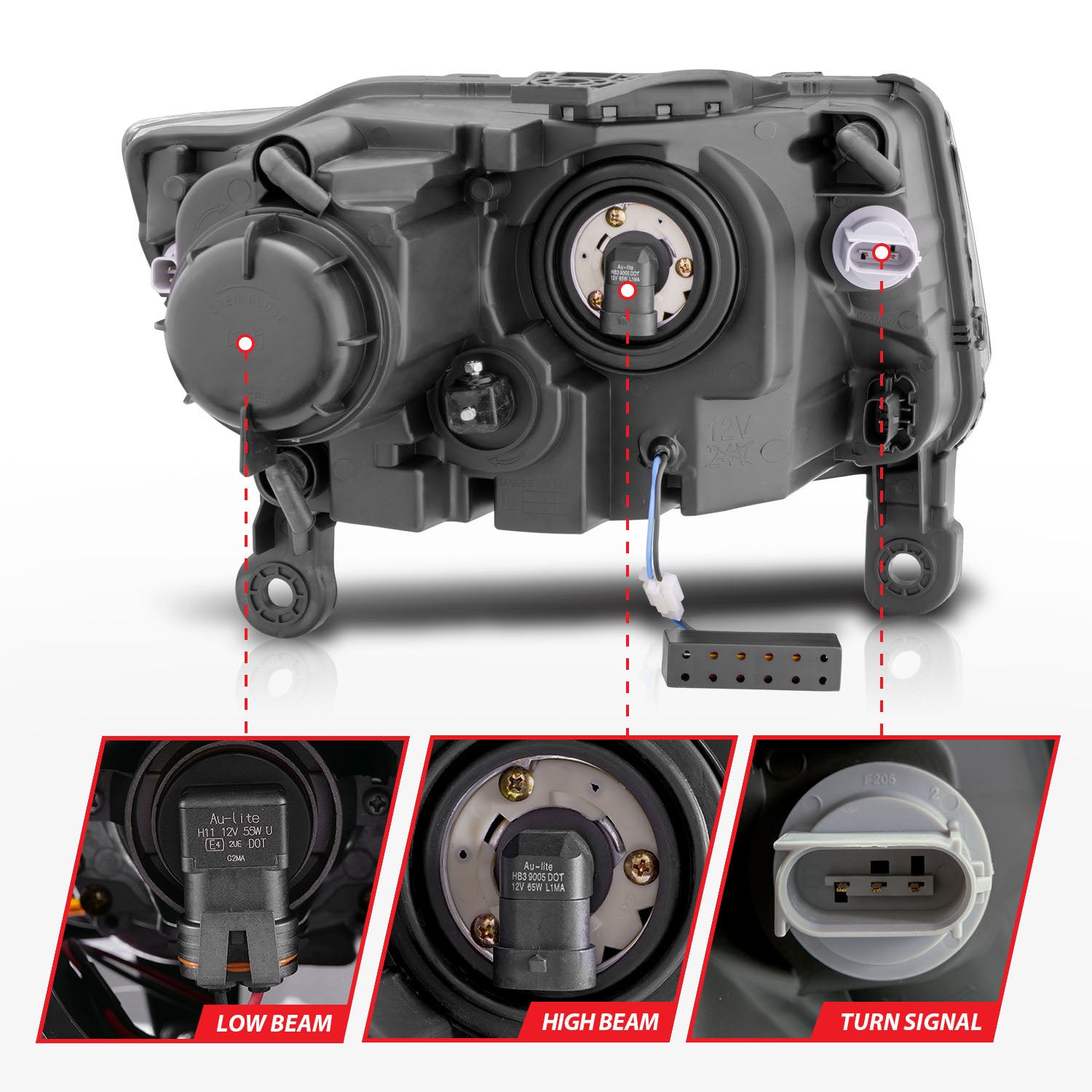 JEEP GRAND CHEROKEE 14-16 PROJECTOR HEADLIGHTS PLANK STYLE BLACK (FOR HALOGEN MODELS ONLY)
