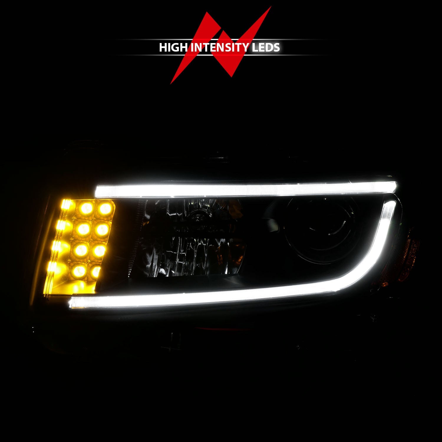 JEEP GRAND CHEROKEE 14-16 PROJECTOR HEADLIGHTS PLANK STYLE BLACK (FOR HALOGEN MODELS ONLY)