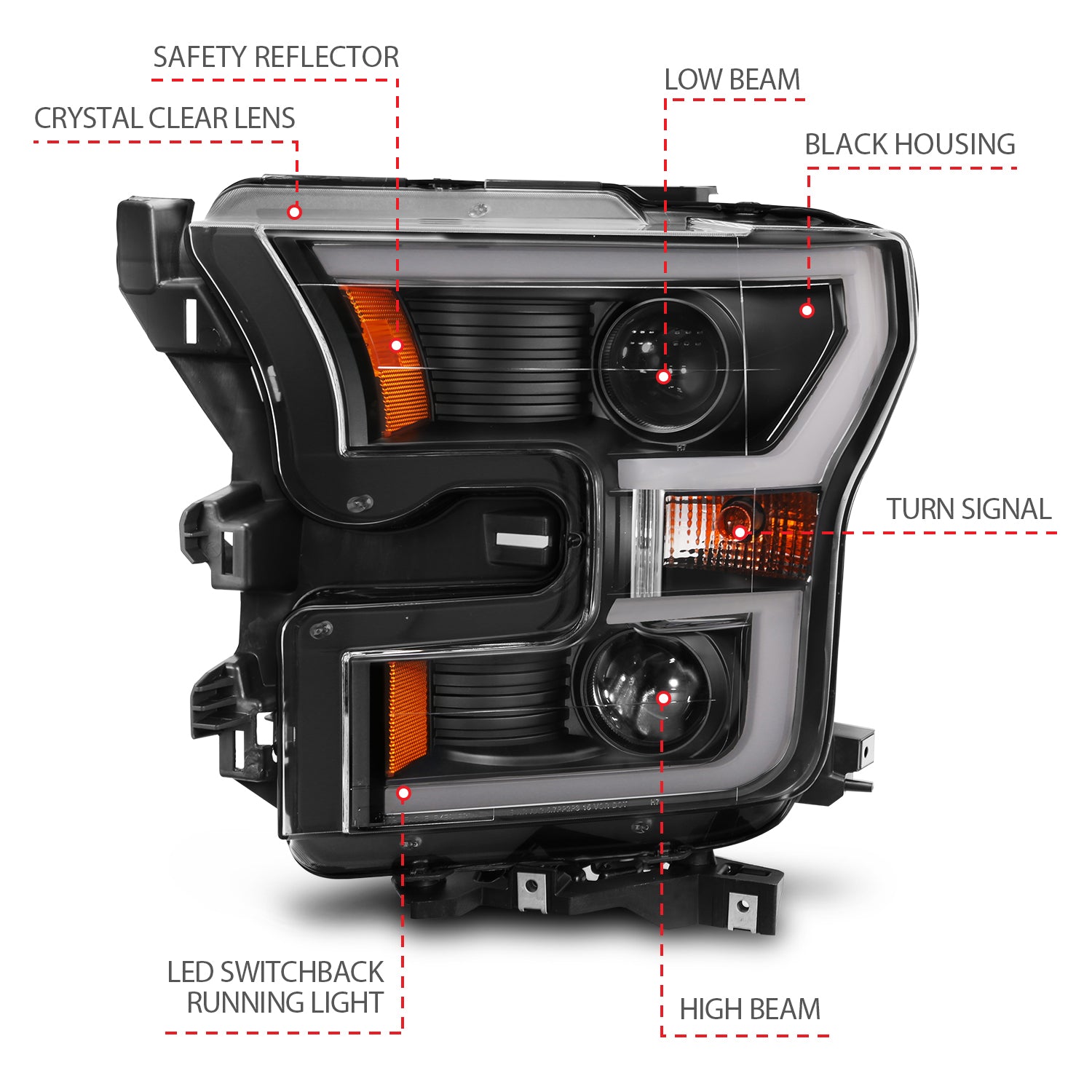 FORD F-150 15-17 PROJECTOR PLANK STYLE SWITCHBACK HEADLIGHTS BLACK (FOR HALOGEN MODELS ONLY)