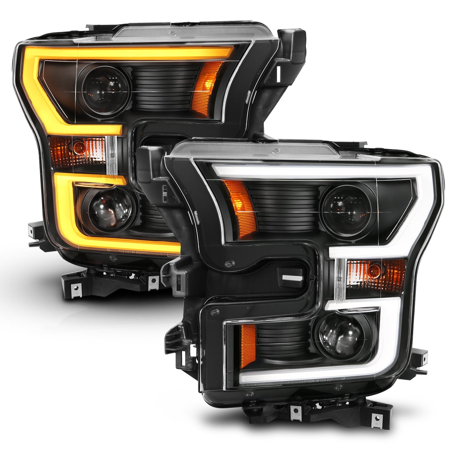 FORD F-150 15-17 PROJECTOR PLANK STYLE SWITCHBACK HEADLIGHTS BLACK (FOR HALOGEN MODELS ONLY)