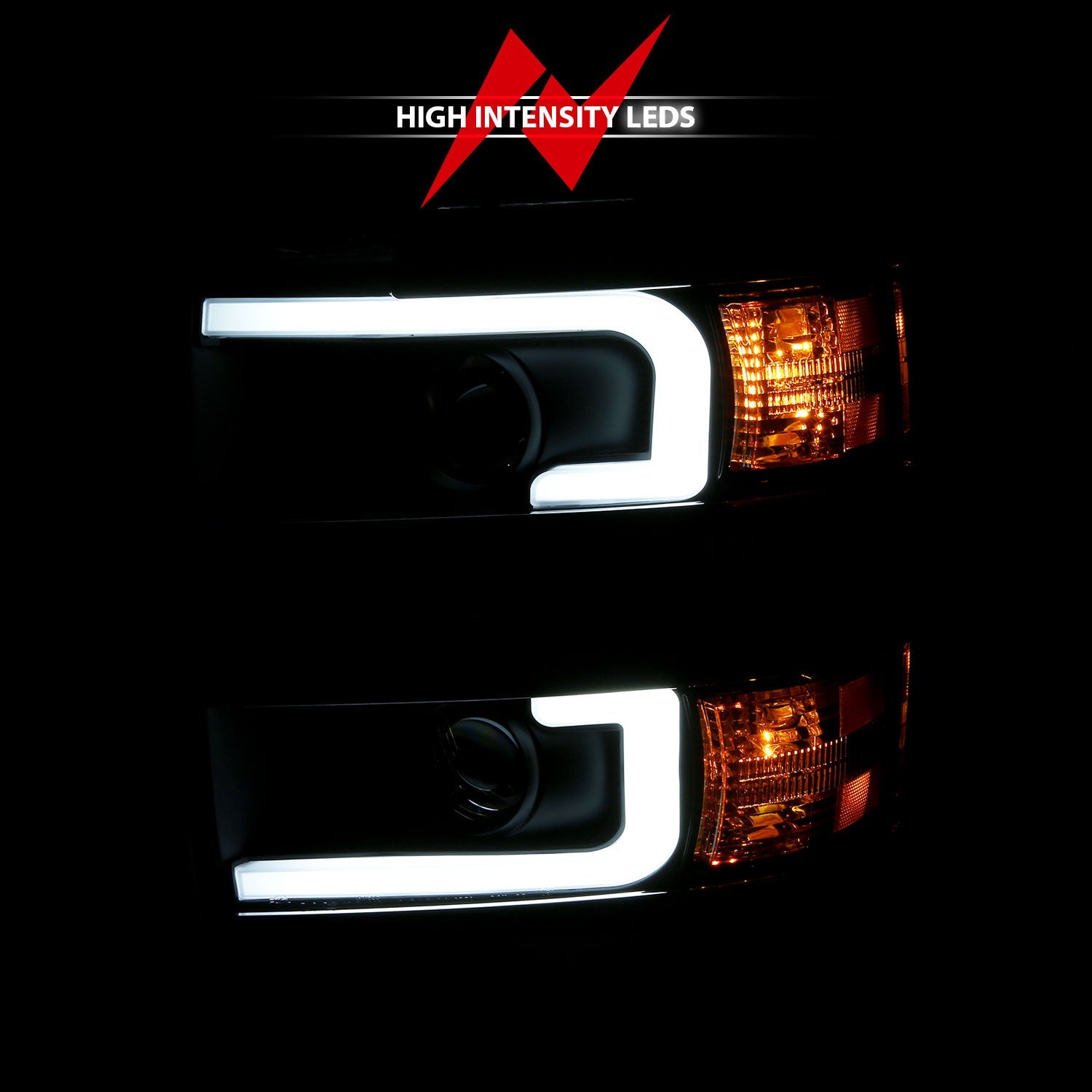 CHEVY SILVERADO 2500HD/3500HD 15-19 PROJECTOR PLANK STYLE HEADLIGHTS BLACK(CHROME TRIM)(HALOGEN MODELS ONLY)