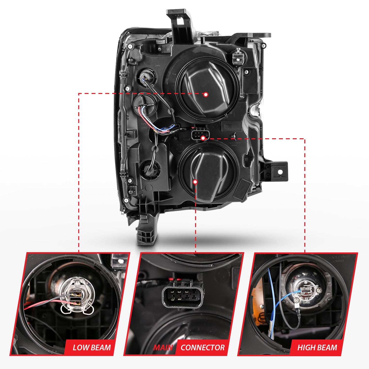 CHEVY SILVERADO 2500HD/3500HD 15-19 PROJECTOR PLANK STYLE HEADLIGHTS CHROME(CHROME TRIM)(HALOGEN MODELS ONLY)