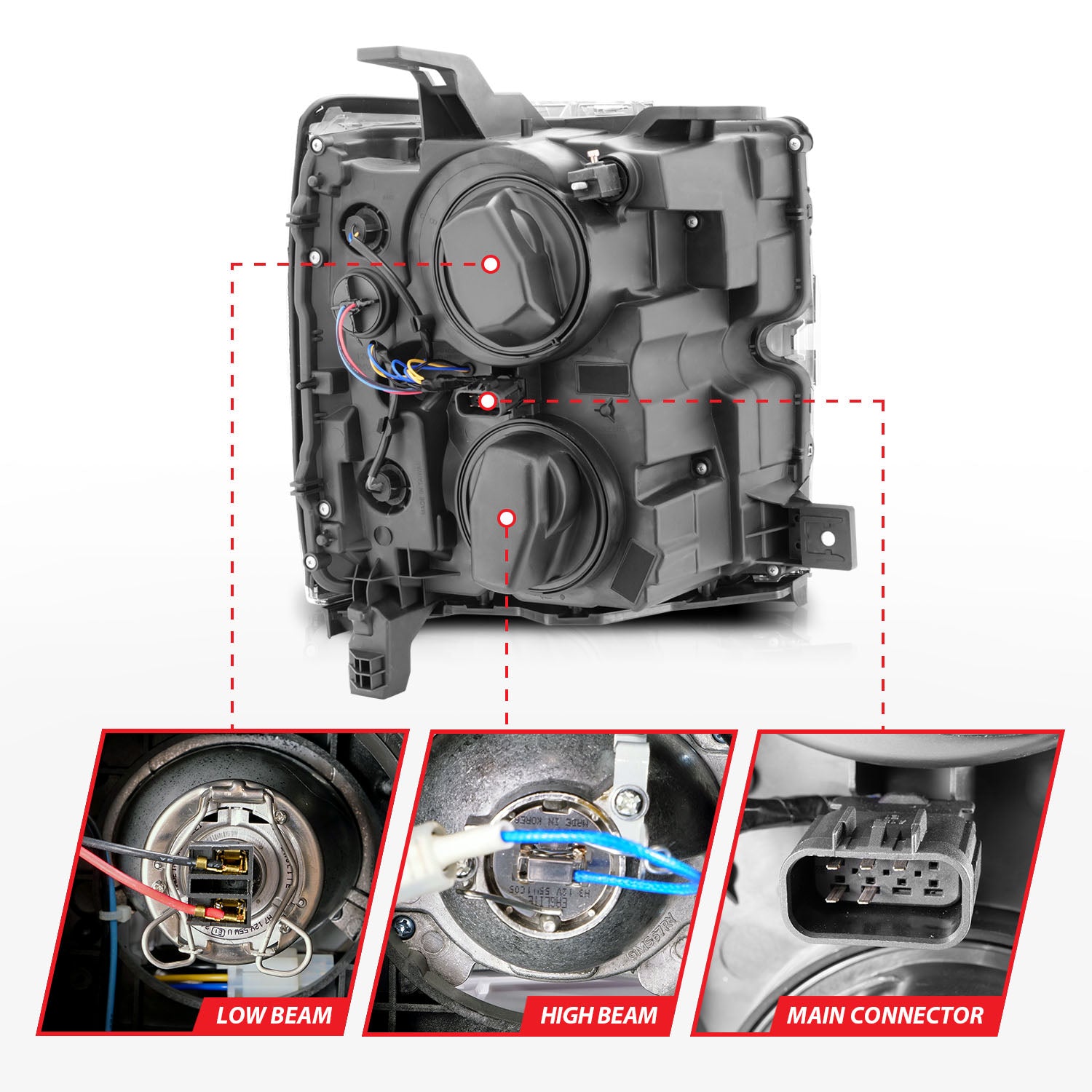 CHEVY SILVERADO 15-19 2500HD/3500HD PROJECTOR SWITCHBACK HEADLIGHTS CHROME(CHROME TRIM)(HALOGEN MODELS ONLY)
