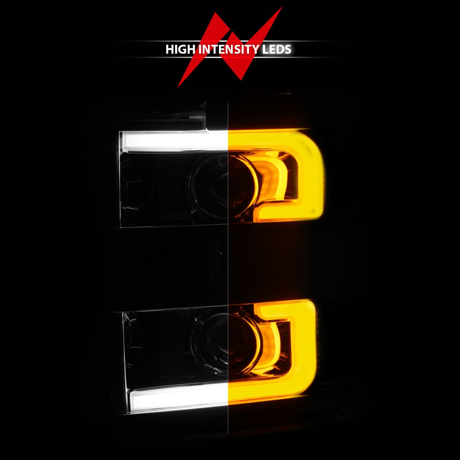CHEVY SILVERADO 15-19 2500HD/3500HD PROJECTOR SWITCHBACK HEADLIGHTS CHROME(CHROME TRIM)(HALOGEN MODELS ONLY)