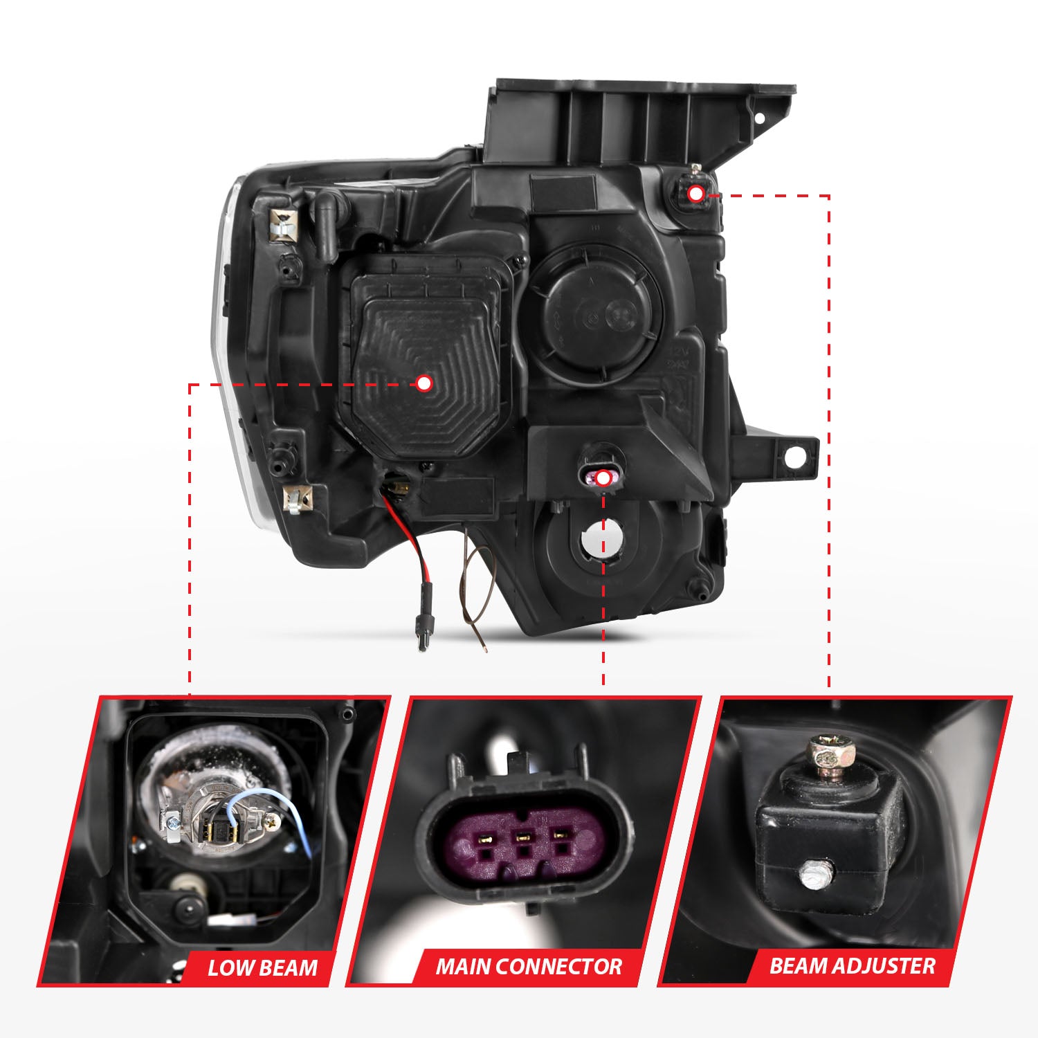 FORD F-150 09-14 PROJECTOR SWITCHBACK U-BAR HEADLIGHTS BLACK (FOR HALOGEN MODELS ONLY)