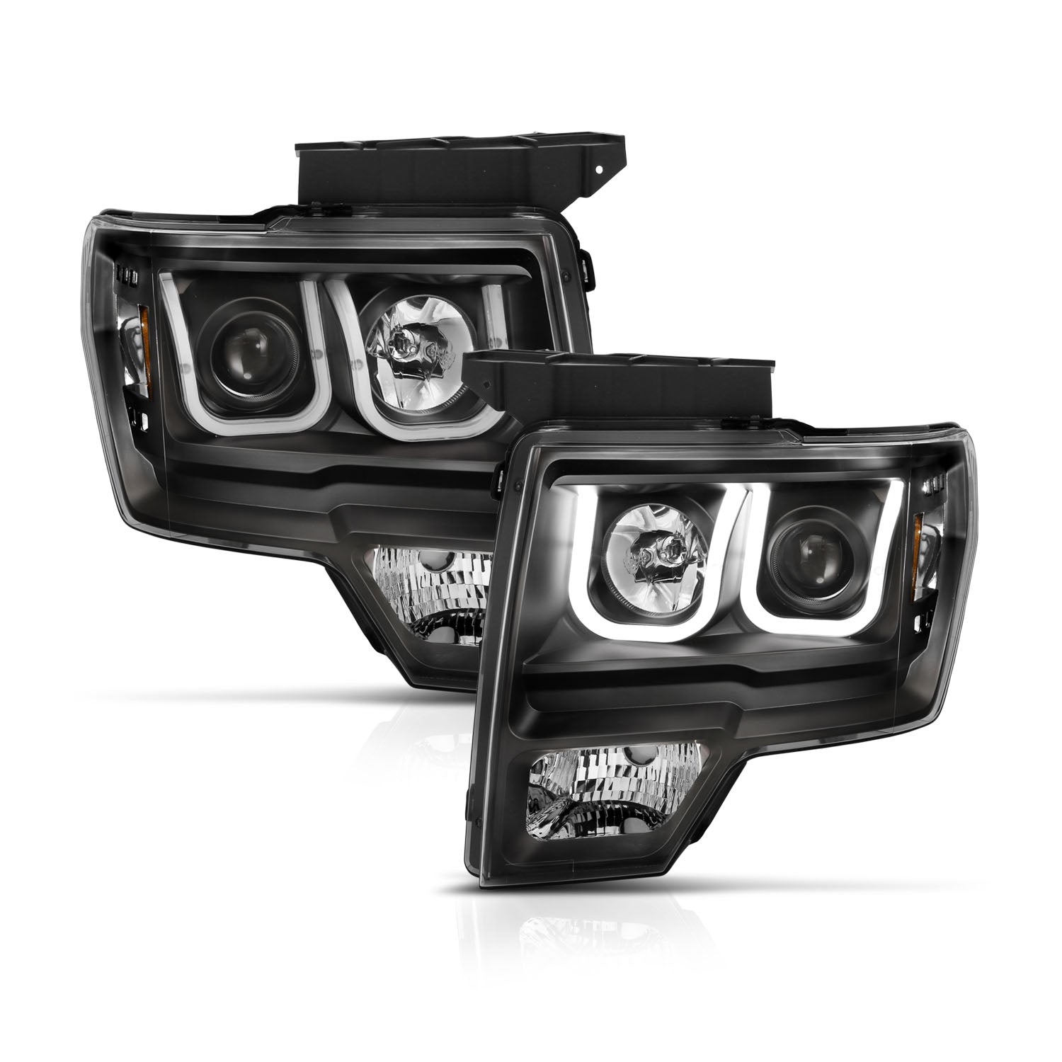 FORD F-150 09-14 PROJECTOR SWITCHBACK U-BAR HEADLIGHTS BLACK (FOR HALOGEN MODELS ONLY)