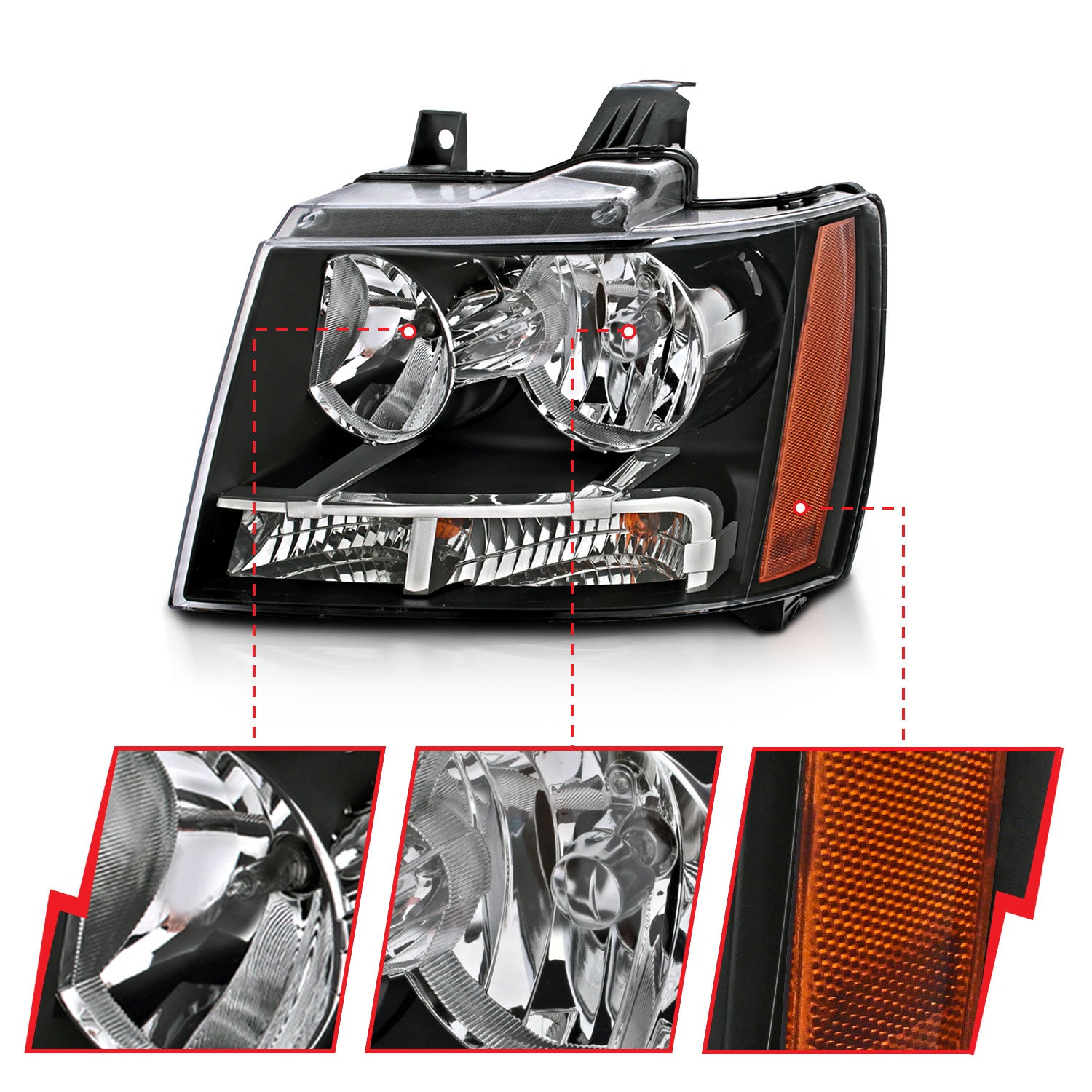 CHEVY TAHOE/ SUBURBAN 07-14 / AVALANCHE 07-13 CRYSTAL HEADLIGHTS BLACK