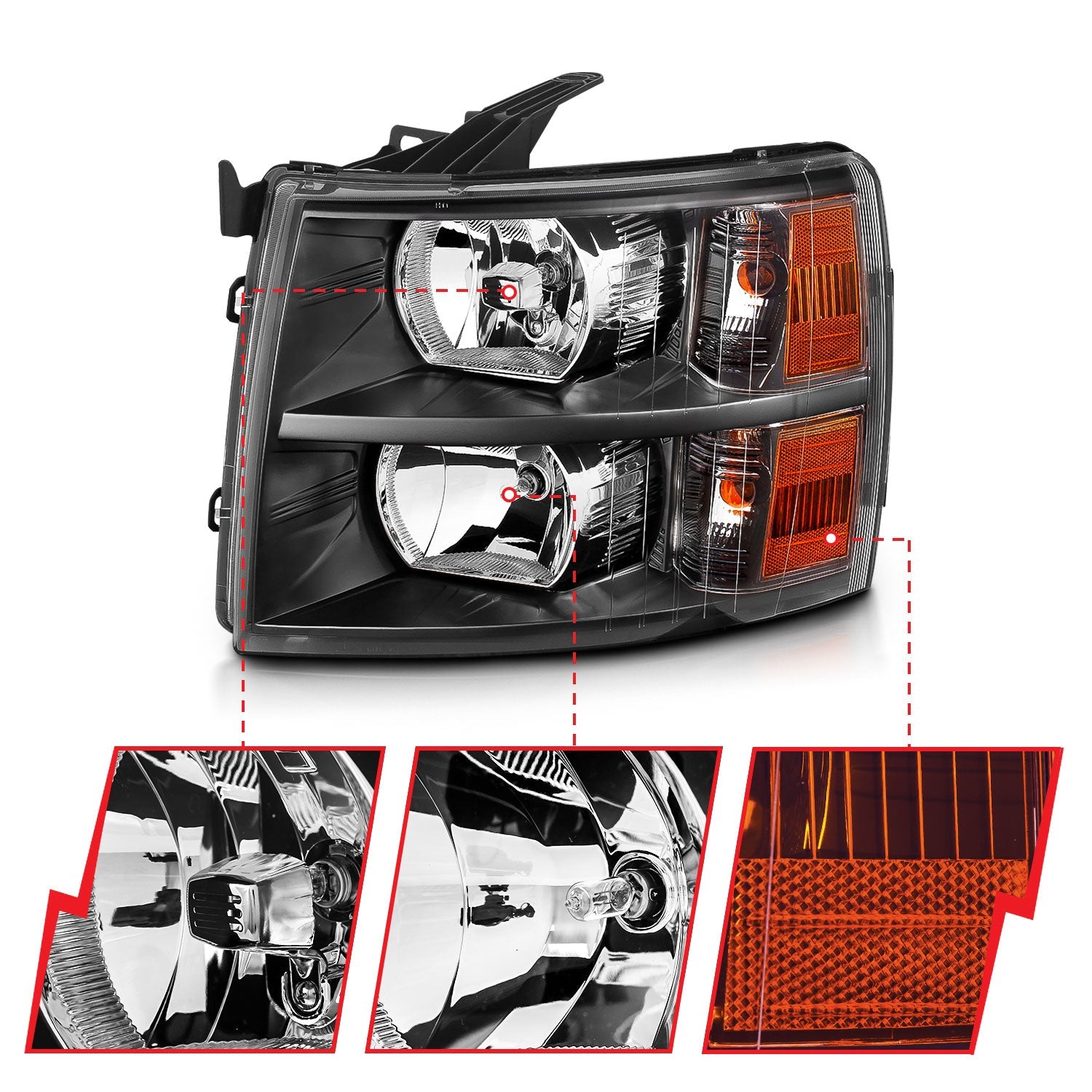 CHEVY SILVERADO 1500 07-13 / 2500HD/3500HD 07-14 CRYSTAL HEADLIGHTS BLACK