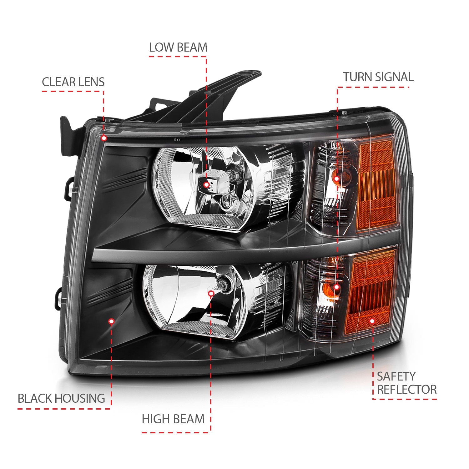 CHEVY SILVERADO 1500 07-13 / 2500HD/3500HD 07-14 CRYSTAL HEADLIGHTS BLACK