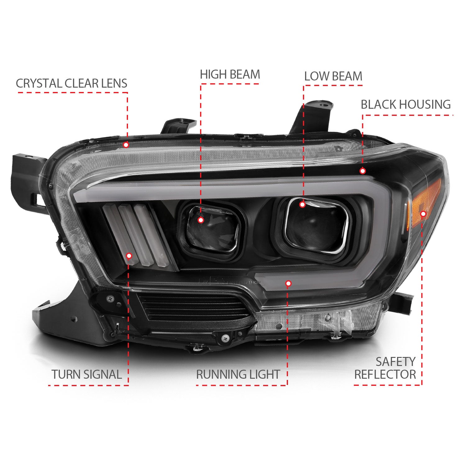 TOYOTA TACOMA 16-23 PROJECTOR PLANK STYLE SWITCHBACK HEADLIGHTS BLACK (FOR HALOGEN VERSION W/ HALOGEN DRL)