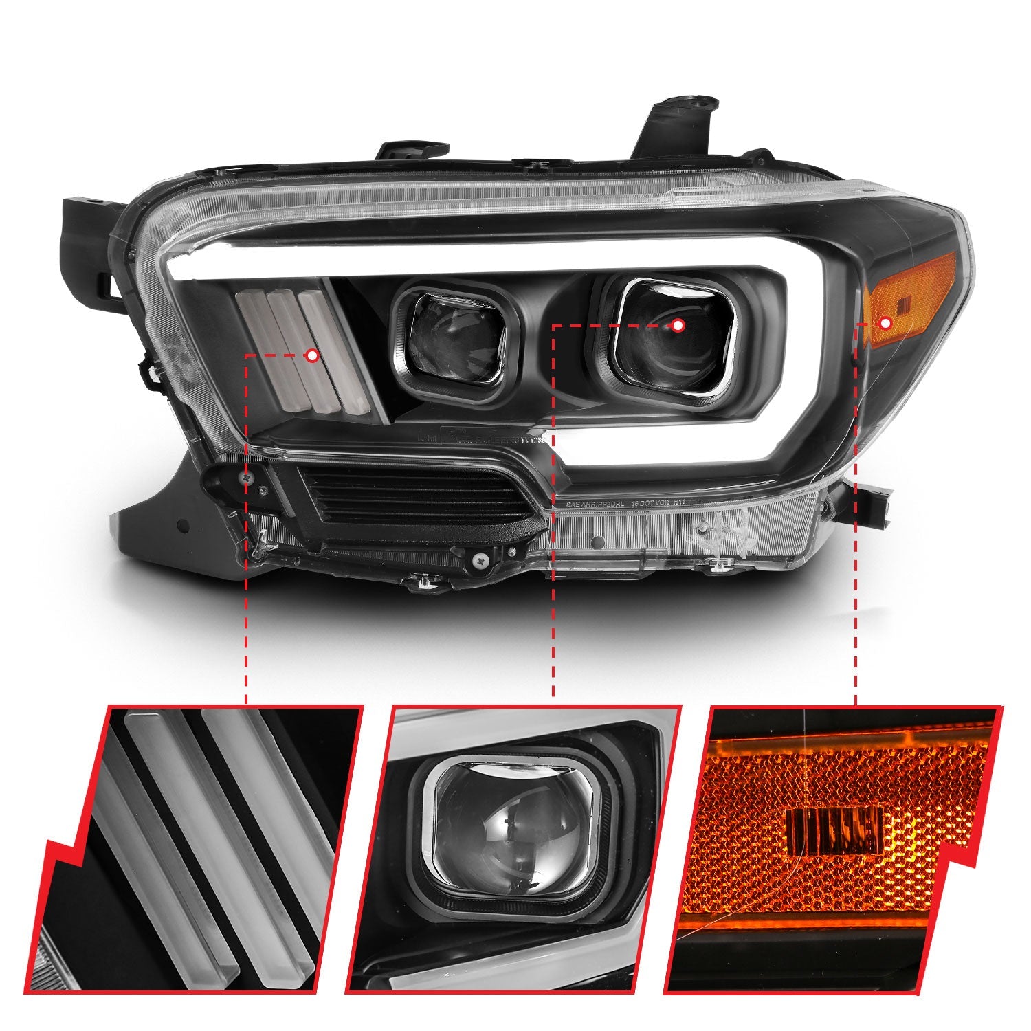TOYOTA TACOMA 16-23 PROJECTOR PLANK STYLE SWITCHBACK HEADLIGHTS BLACK (FOR HALOGEN VERSION W/ LED DRL)