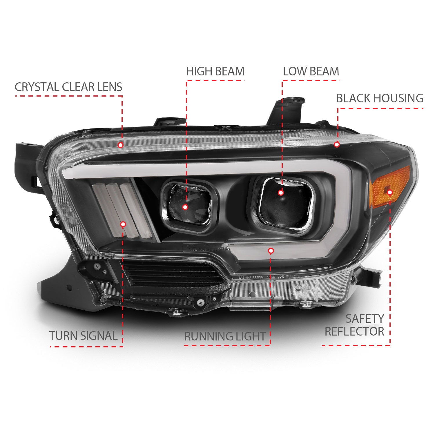 TOYOTA TACOMA 16-23 PROJECTOR PLANK STYLE SWITCHBACK HEADLIGHTS BLACK (FOR HALOGEN VERSION W/ LED DRL)