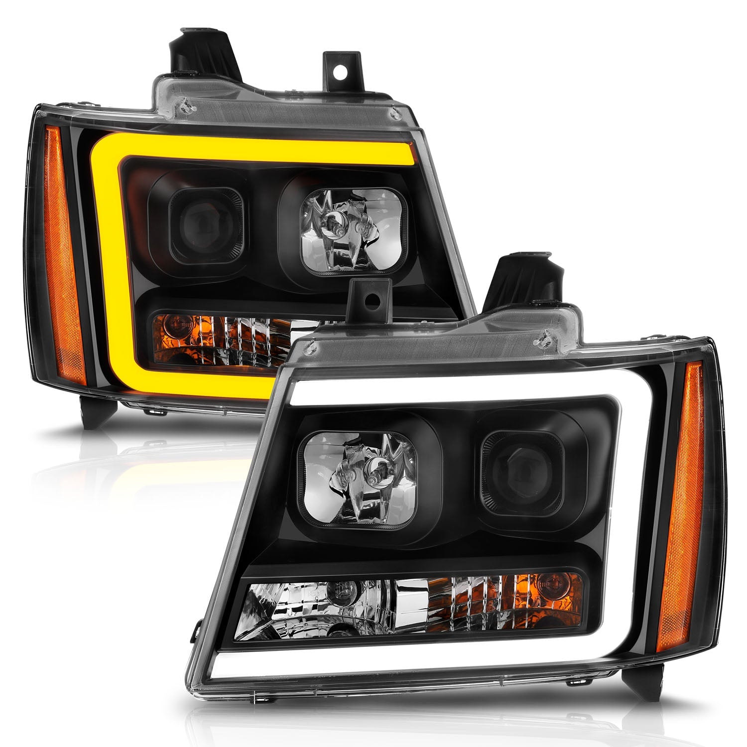 CHEVY TAHOE/ SUBURBAN 07-14 / AVALANCHE 07-13 PROJECTOR PLANK STYLE SWITCHBACK HEADLIGHTS BLACK