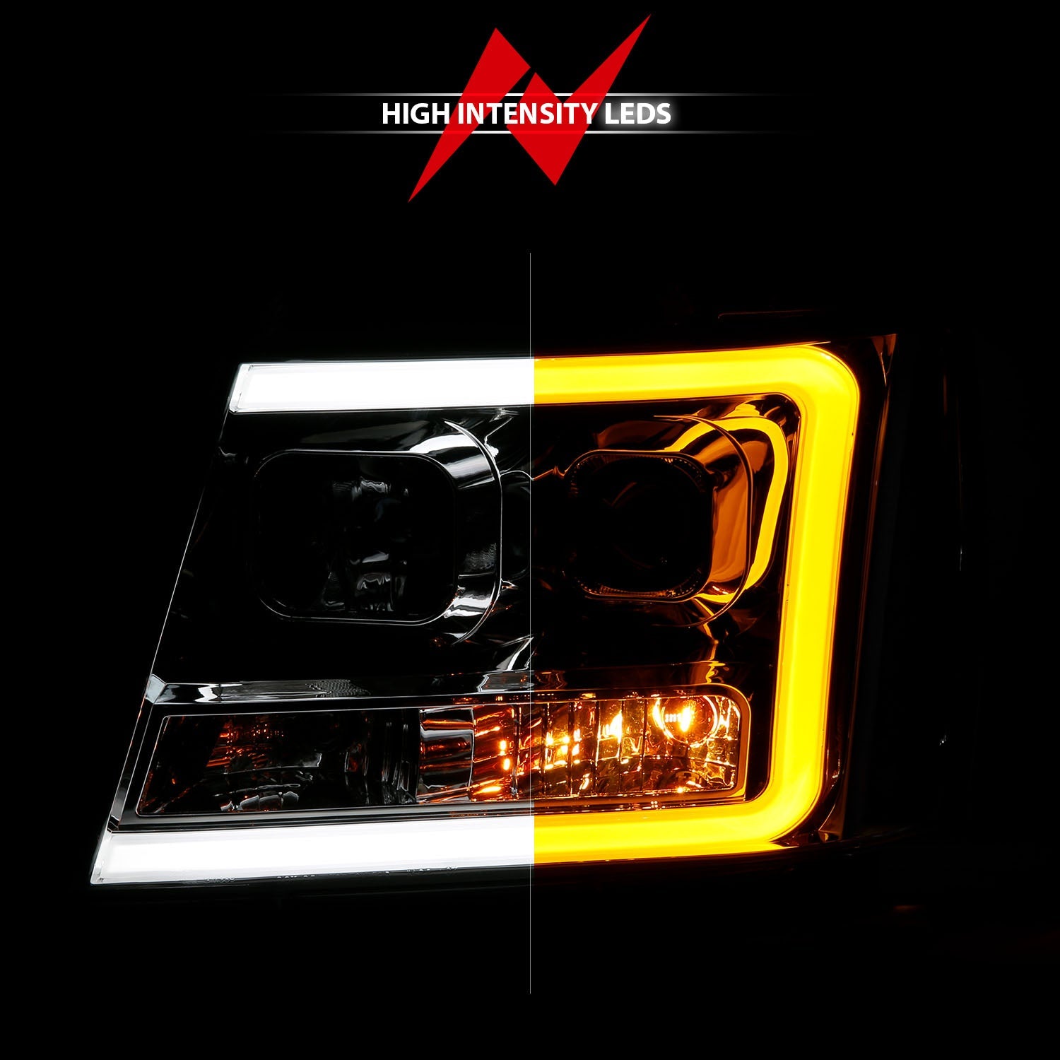 CHEVY TAHOE/ SUBURBAN 07-14 / AVALANCHE 07-13 PROJECTOR PLANK STYLE SWITCHBACK HEADLIGHTS CHROME