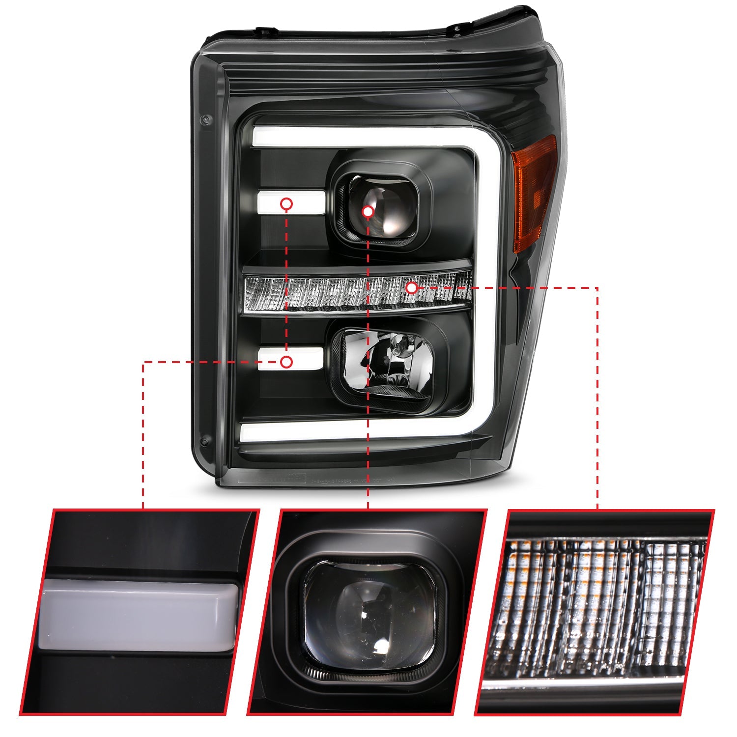 FORD SUPER DUTY 11-16 PROJECTOR PLANK STYLE SWITCHBACK HEADLIGHTS BLACK