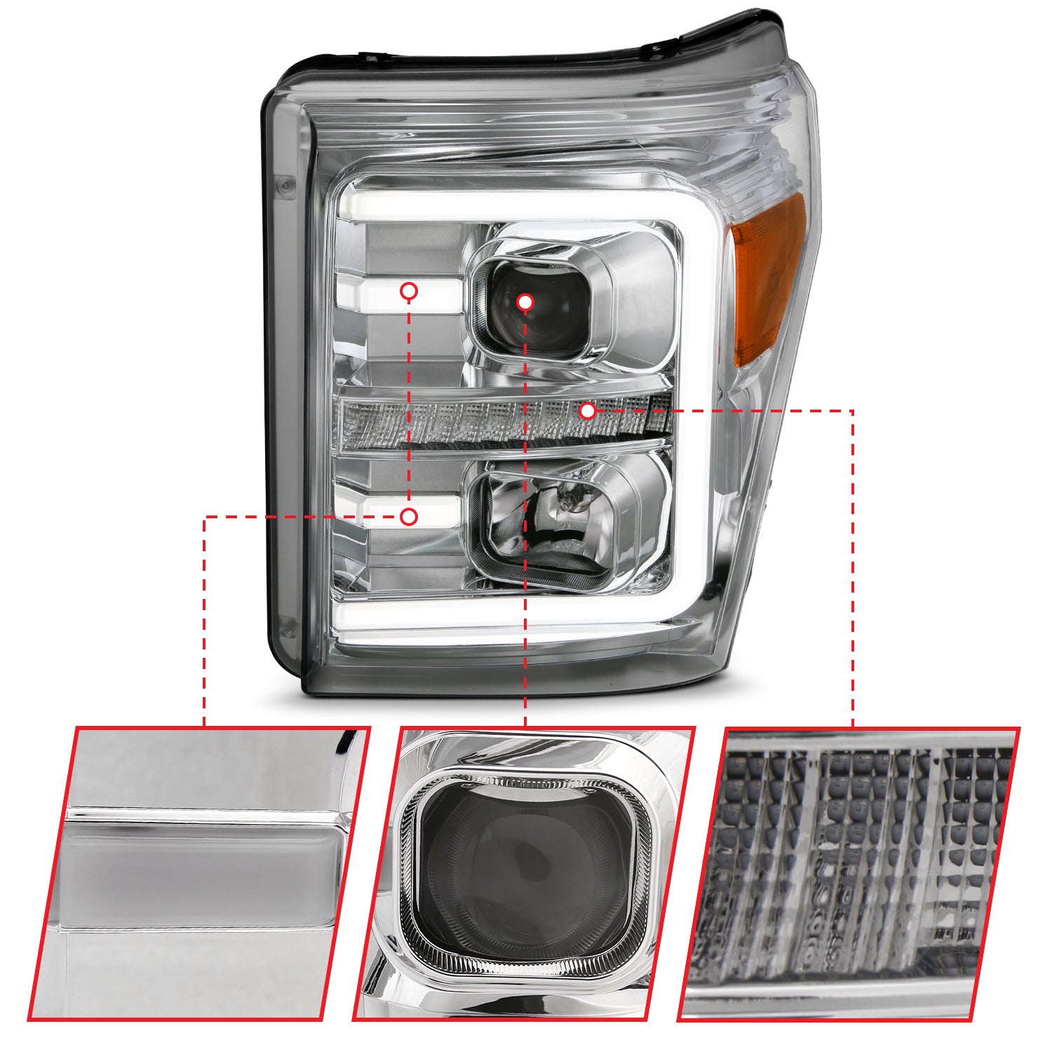 FORD SUPER DUTY 11-16 PROJECTOR PLANK STYLE SWITCHBACK HEADLIGHTS CHROME