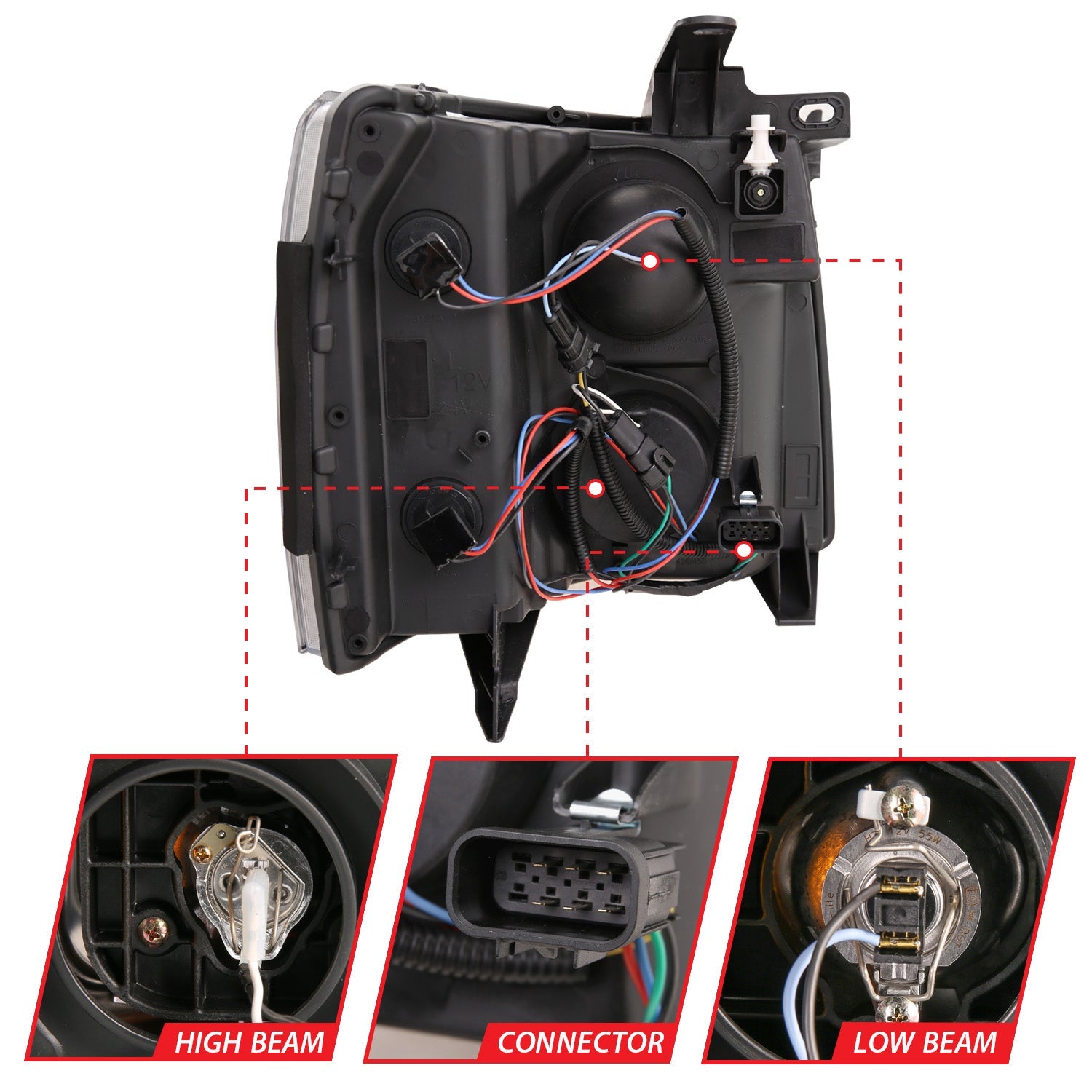 CHEVY SILVERADO 1500 07-13 / 2500HD/3500HD 07-14 PROJECTOR PLANK SWITCHBACK HEADLIGHTS BLACK