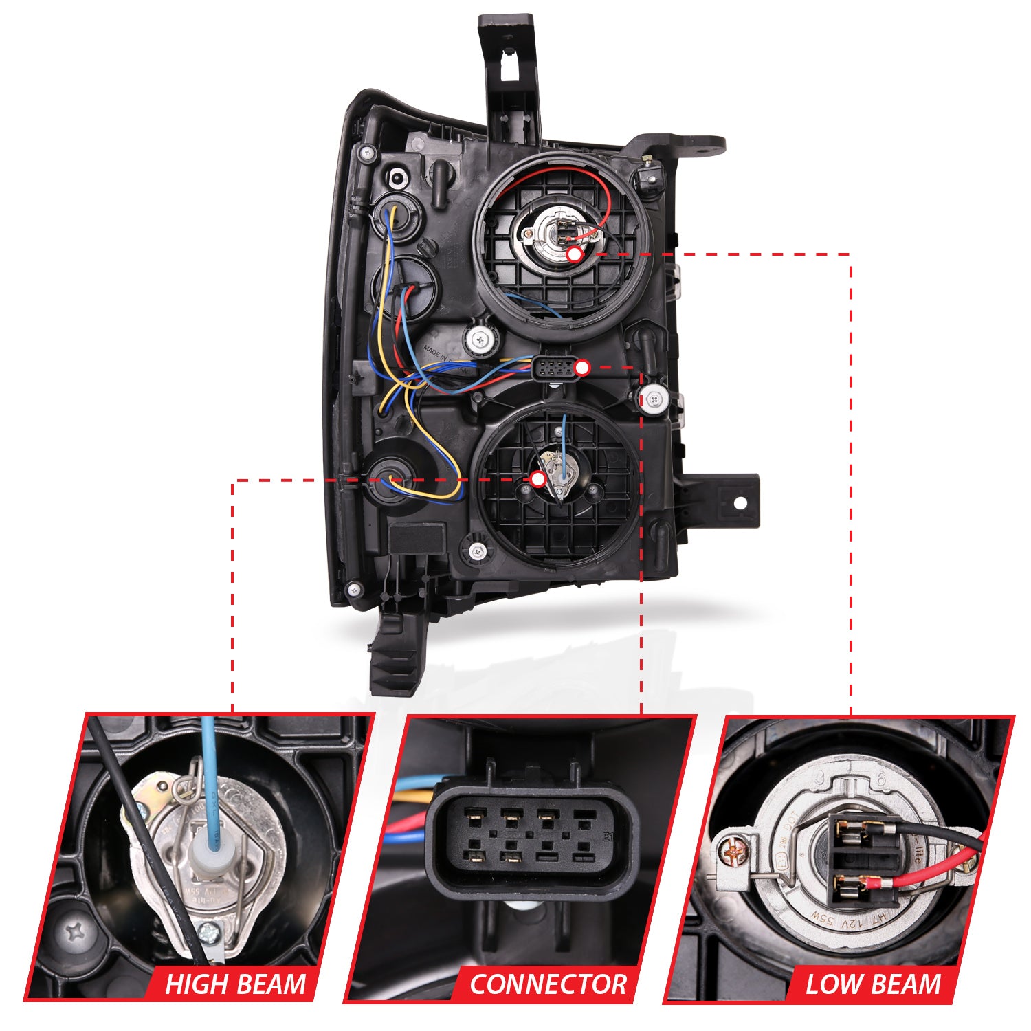 CHEVY SILVERADO 1500 14-15 PROJECTOR SWITCHBACK PLANK STYLE HEADLIGHTS CHROME