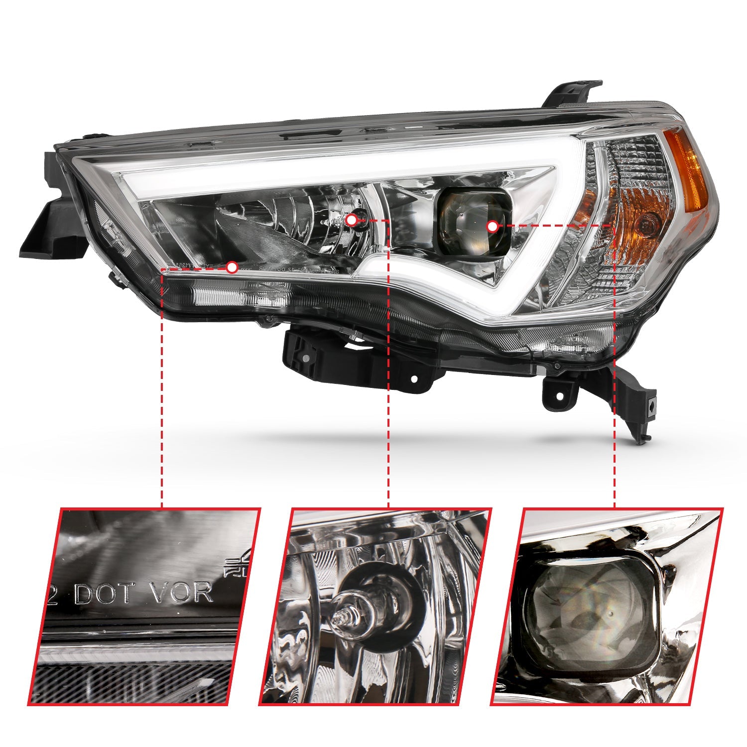 TOYOTA 4RUNNER 14-21 PROJECTOR PLANK STYLE HEADLIGHTS CHROME (HALOGEN MODELS ONLY)