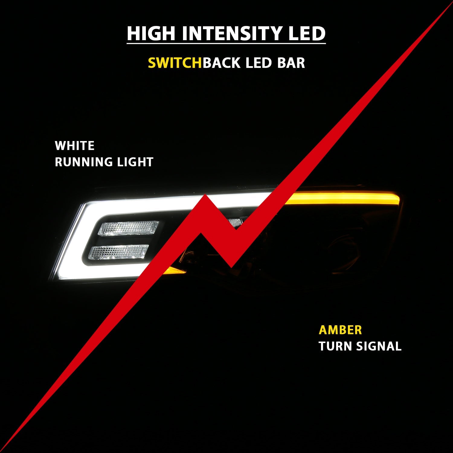 JEEP GRAND CHEROKEE 17-22 PROJECTOR SWITCHBACK LED PLANK STYLE HEADLIGHTS BLACK (NOT FOR HID MODELS)