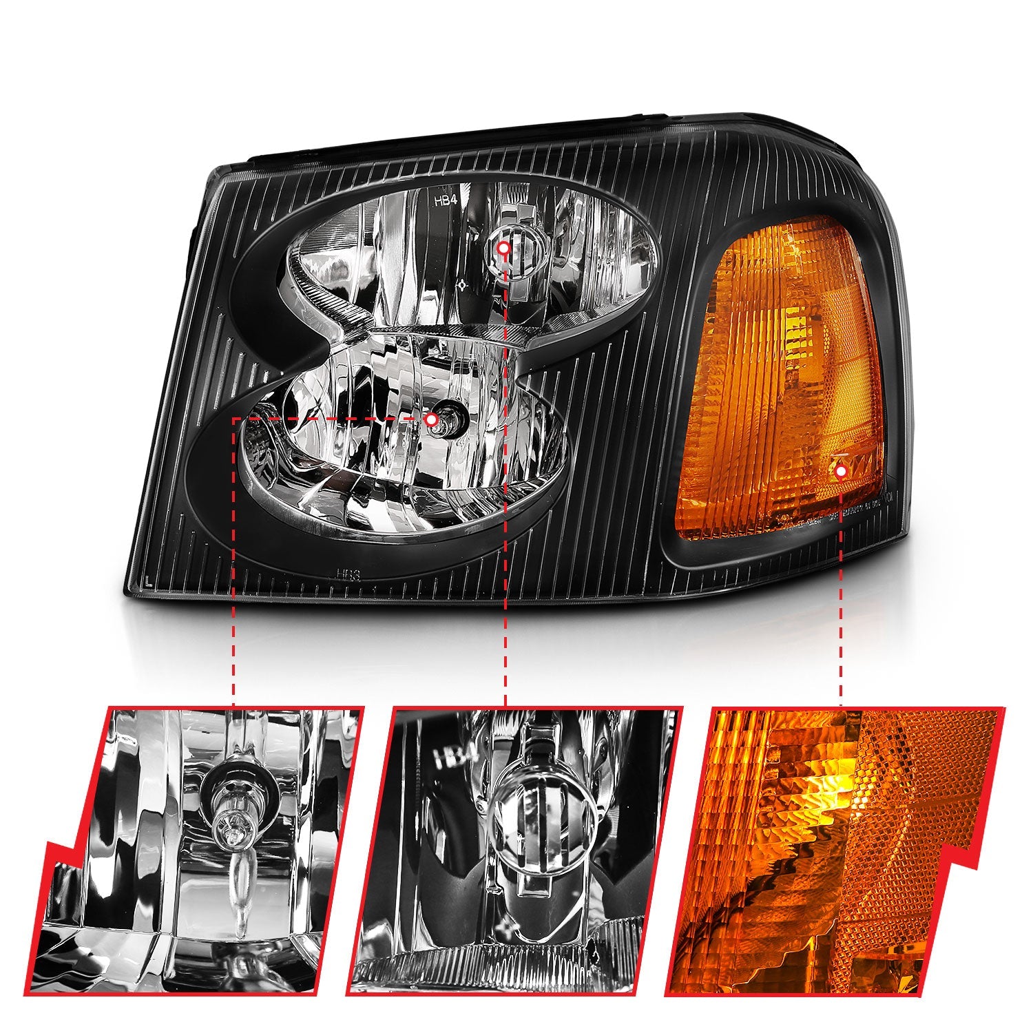 GMC ENVOY 02-09 CRYSTAL HEADLIGHTS BLACK