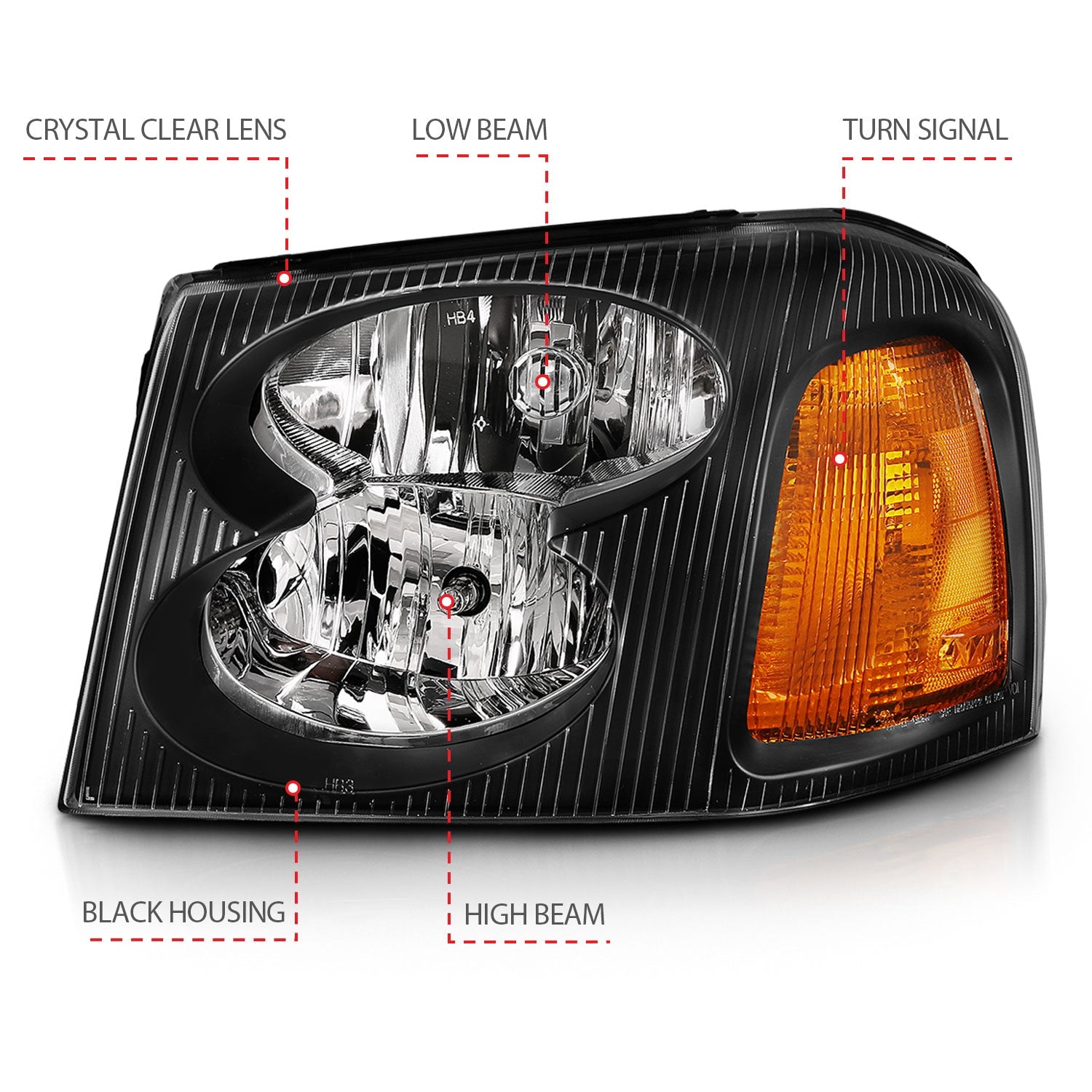 GMC ENVOY 02-09 CRYSTAL HEADLIGHTS BLACK