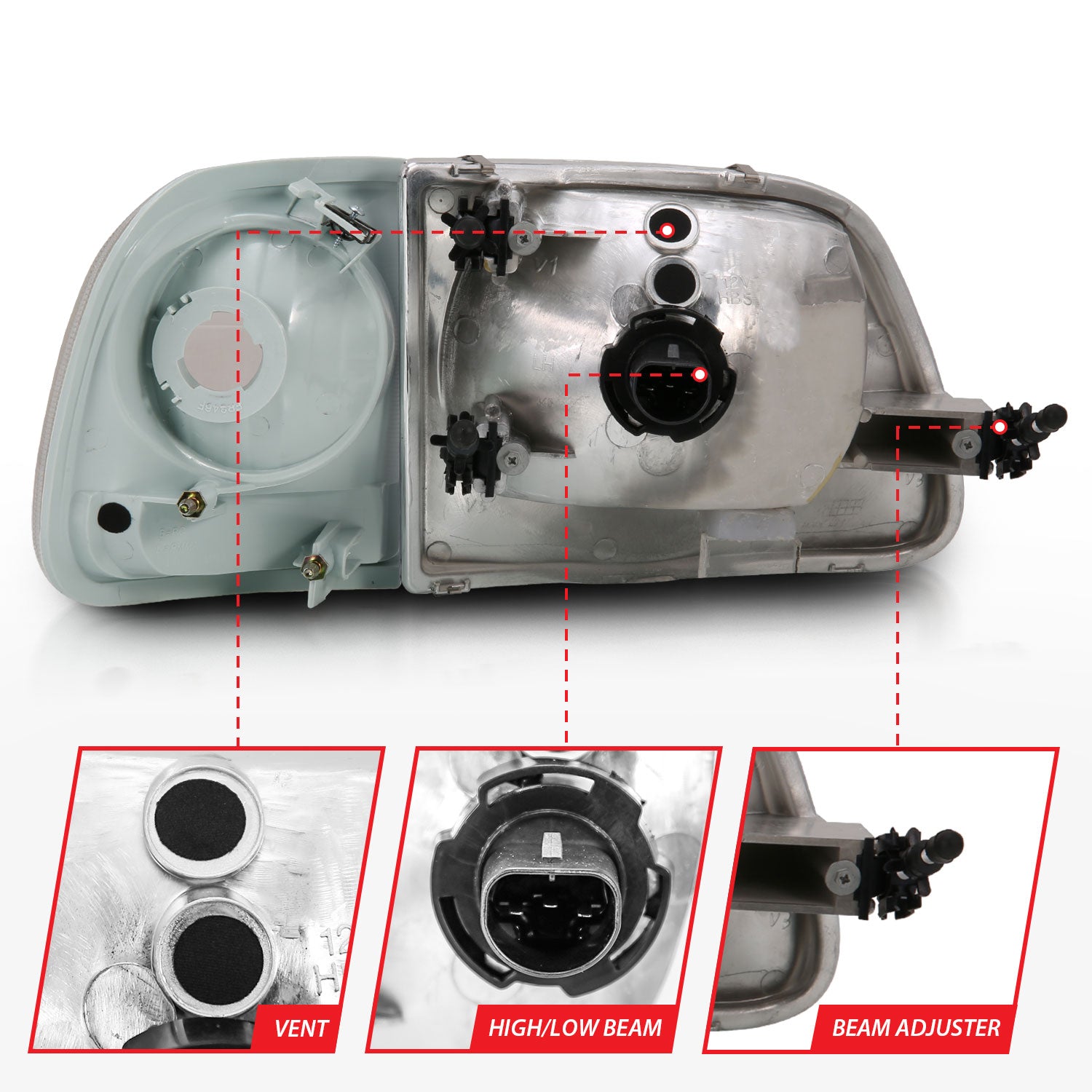 FORD F-150 97-03 CRYSTAL HEADLIGHTS CHROME W/ PARKING LIGHTS
