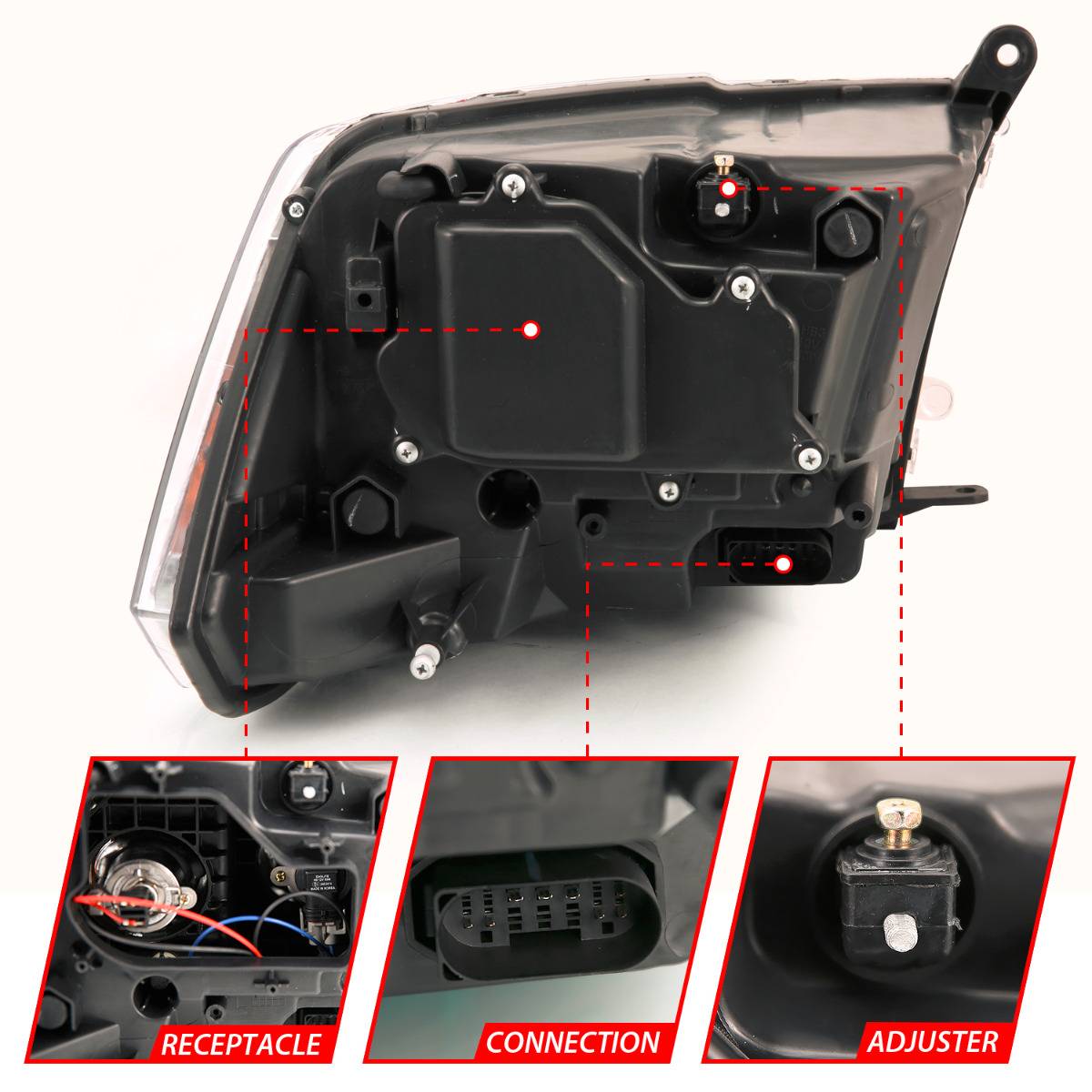 DODGE RAM 1500 09-18 / 2500/3500 10-18 PROJECTOR PLANK STYLE SWITCHBACK HEADLIGHTS GLOSS BLACK (OE STYLE) (FOR ALL MODELS)