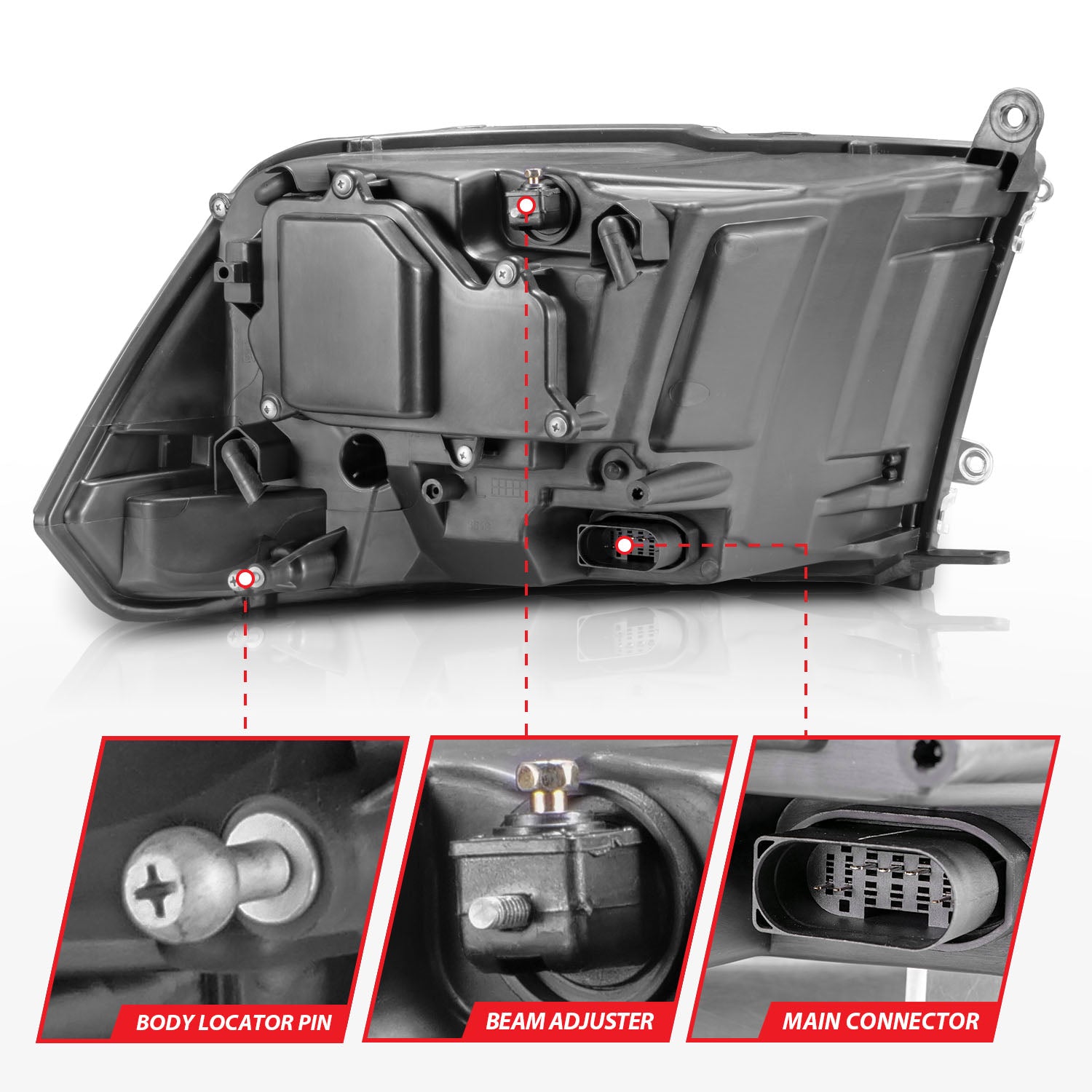 DODGE RAM 1500 09-18 / 2500/3500 10-18 PROJECTOR PLANK STYLE SWITCHBACK HEADLIGHTS CHROME (OE STYLE) (FOR ALL MODELS)