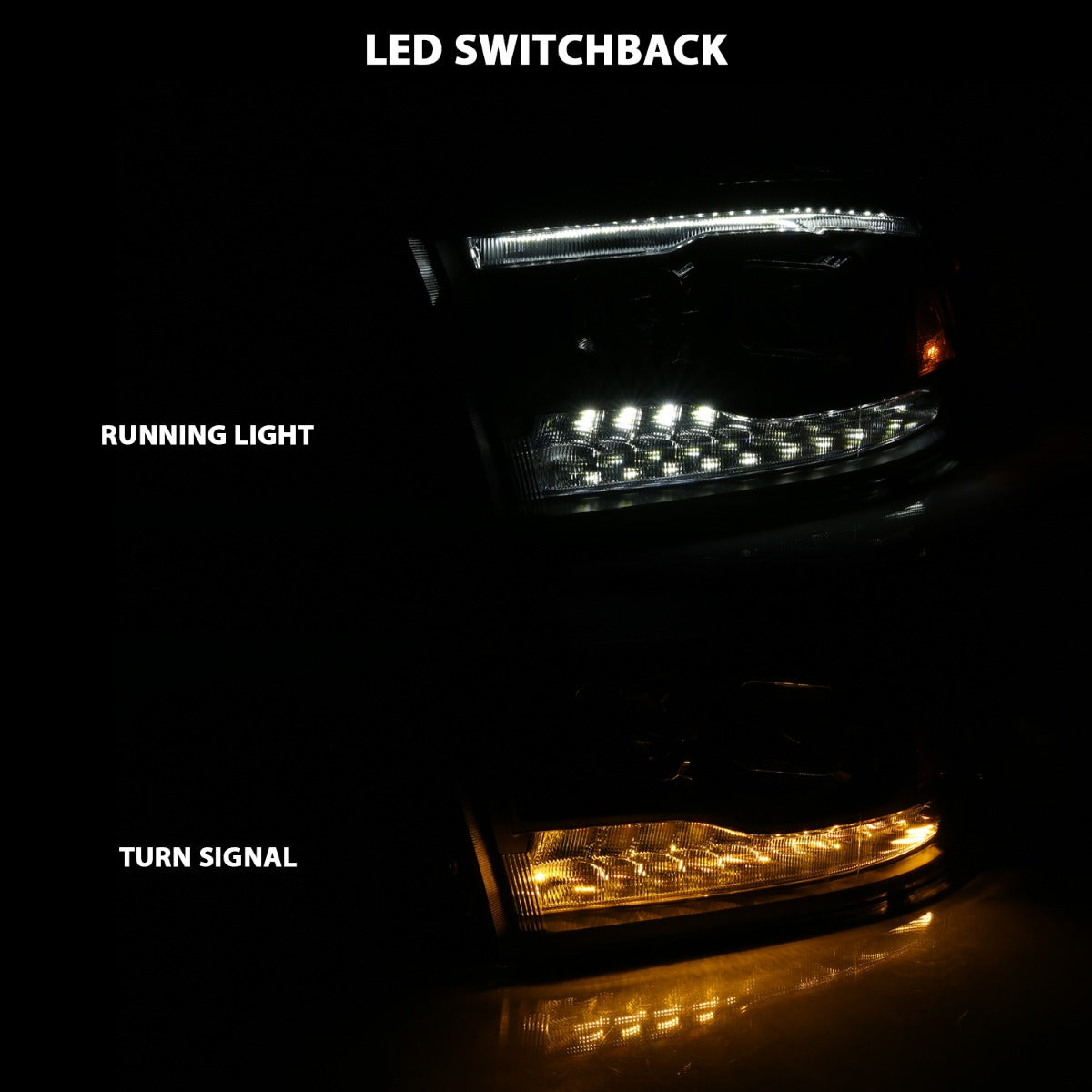 DODGE RAM 1500 09-18 /RAM 2500/3500 10-18 DUAL PROJECTOR SWITCHBACK HEADLIGHTS BLACK (FOR ALL MODELS)