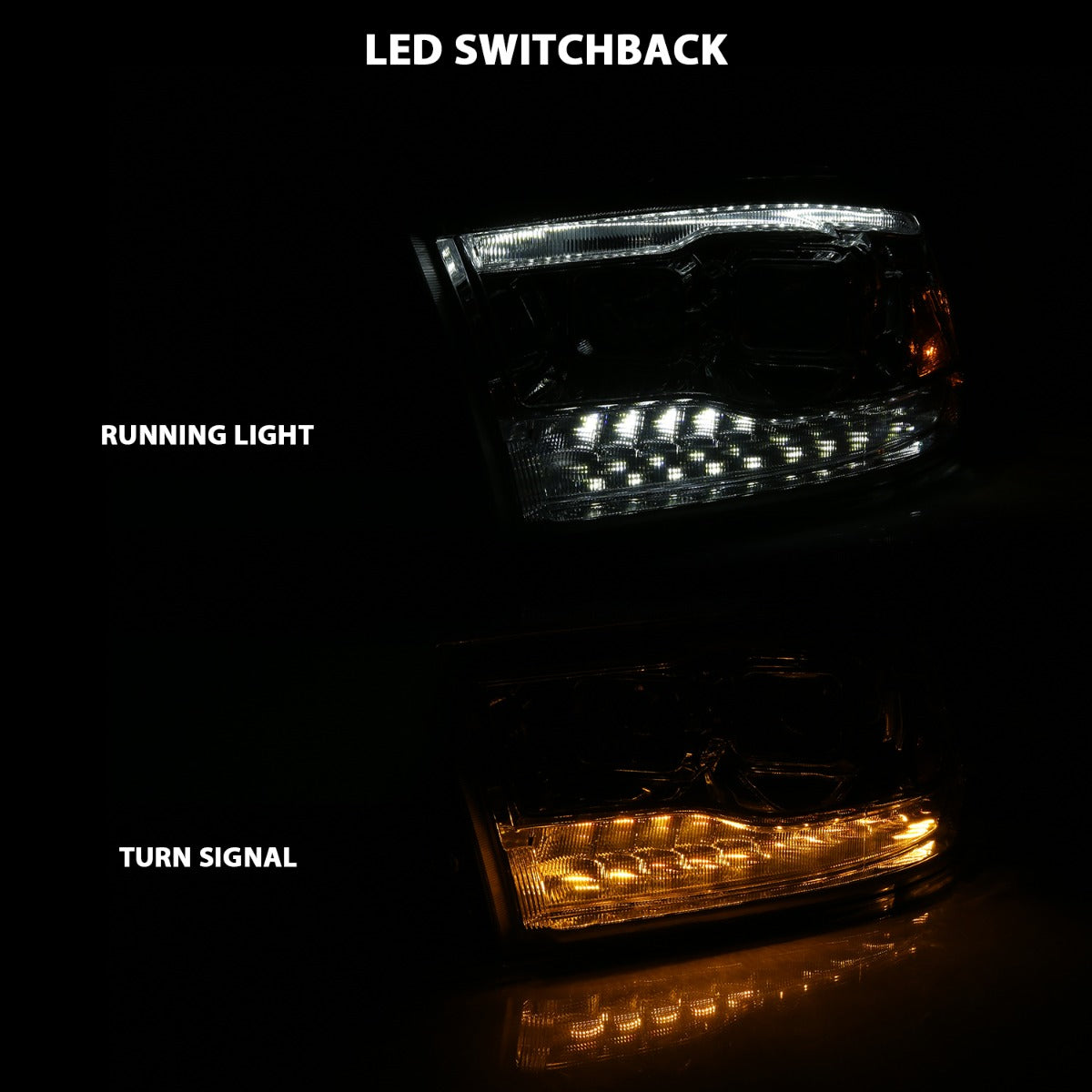 DODGE RAM 1500 09-18 / RAM 2500/3500 10-18 DUAL PROJECTOR SWITCHBACK HEADLIGHTS CHROME (FOR ALL MODELS)