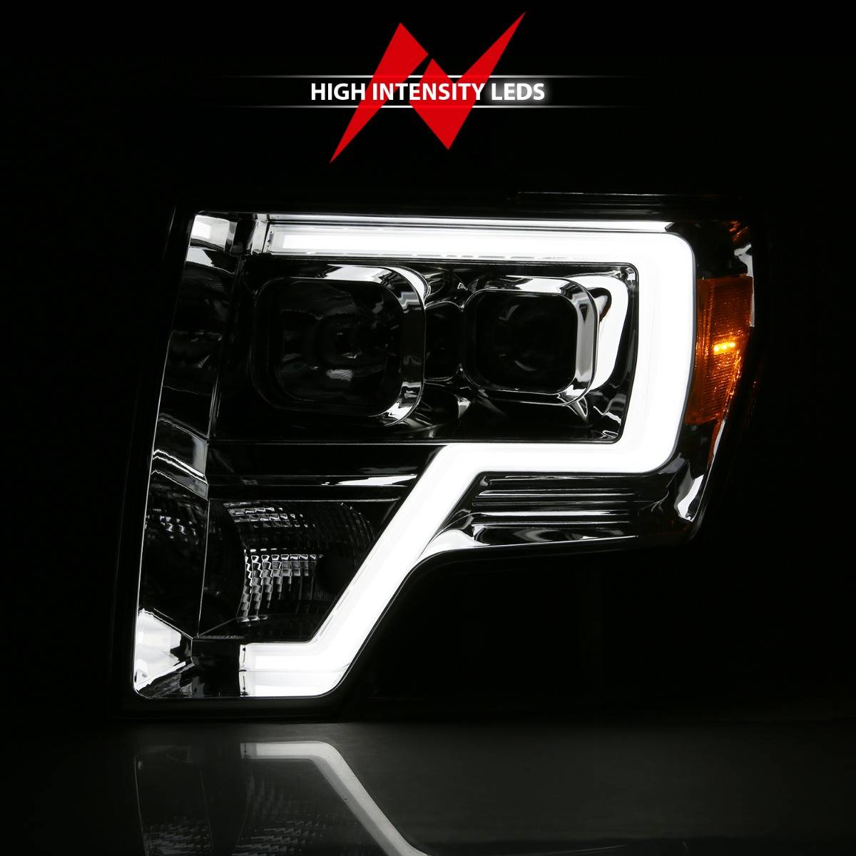 FORD F-150 09-14 PROJECTOR PLANK STYLE HEADLIGHTS CHROME (FOR HALOGEN MODELS)
