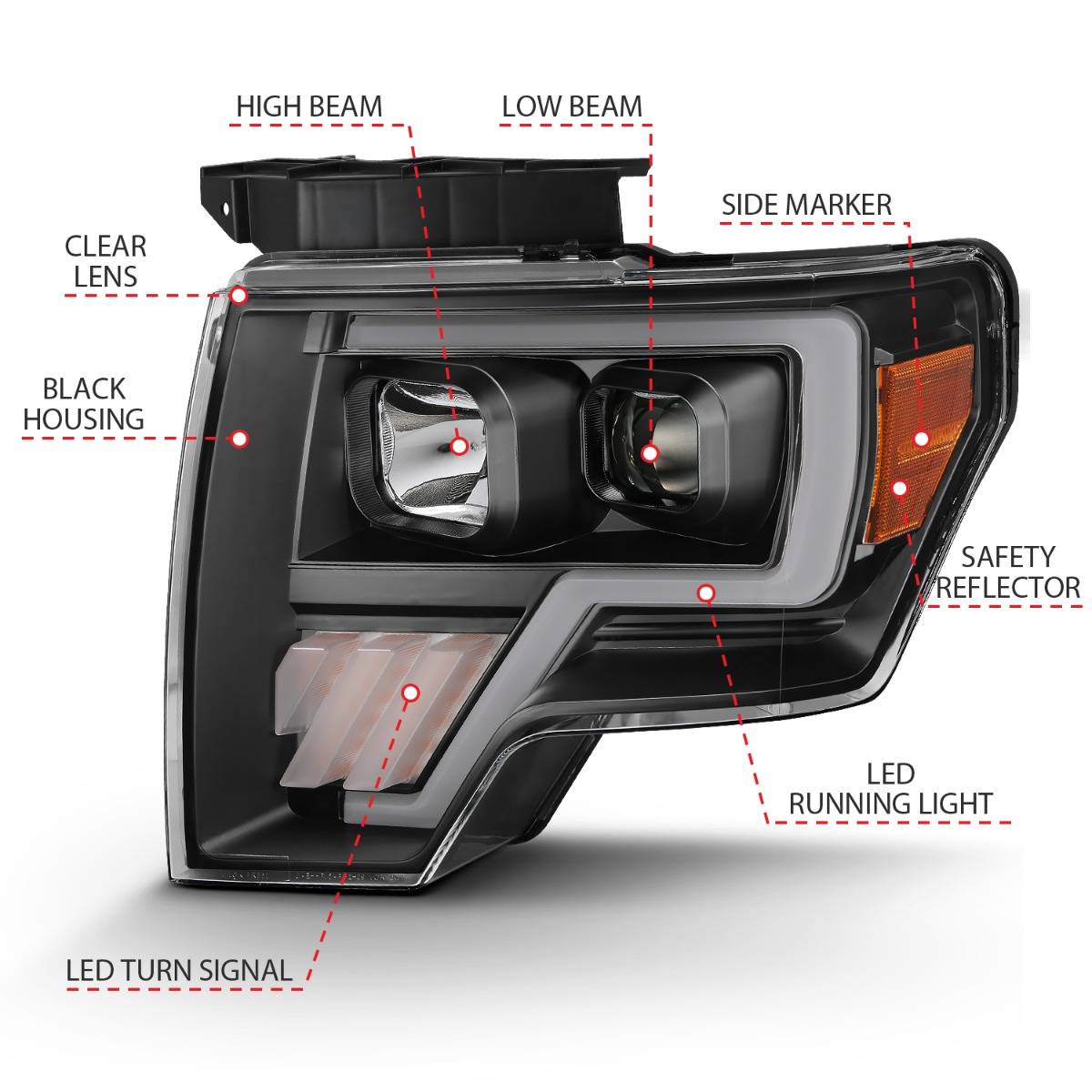 FORD F-150 09-14 PROJECTOR PLANK STYLE HEADLIGHTS BLACK W/ LED SIGNAL (FOR HALOGEN MODEL)