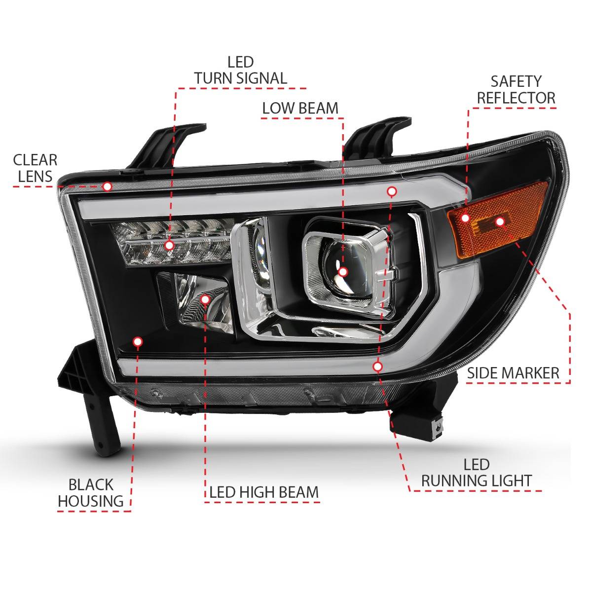 TOYOTA TUNDRA 07-13 / SEQUOIA 08-17 HALOGEN PROJECTOR PLANK STYLE HEADLIGHTS BLACK (LED HIGH BEAM)