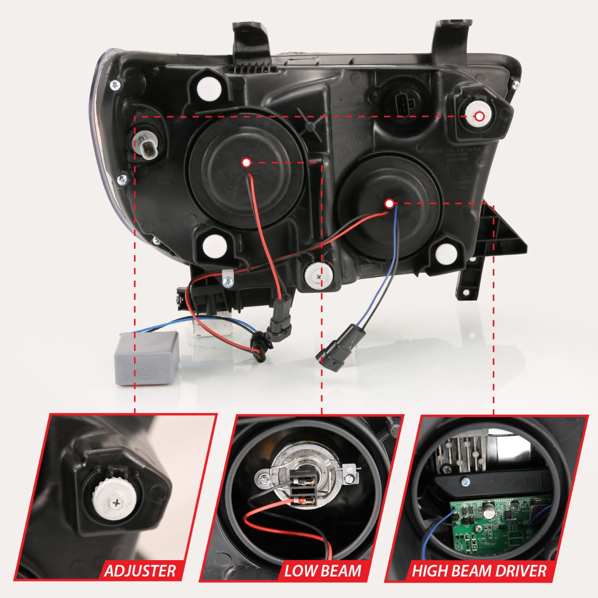 TOYOTA TUNDRA 07-13 / SEQUOIA 08-17 HALOGEN PROJECTOR PLANK STYLE HEADLIGHTS BLACK (LED HIGH BEAM)