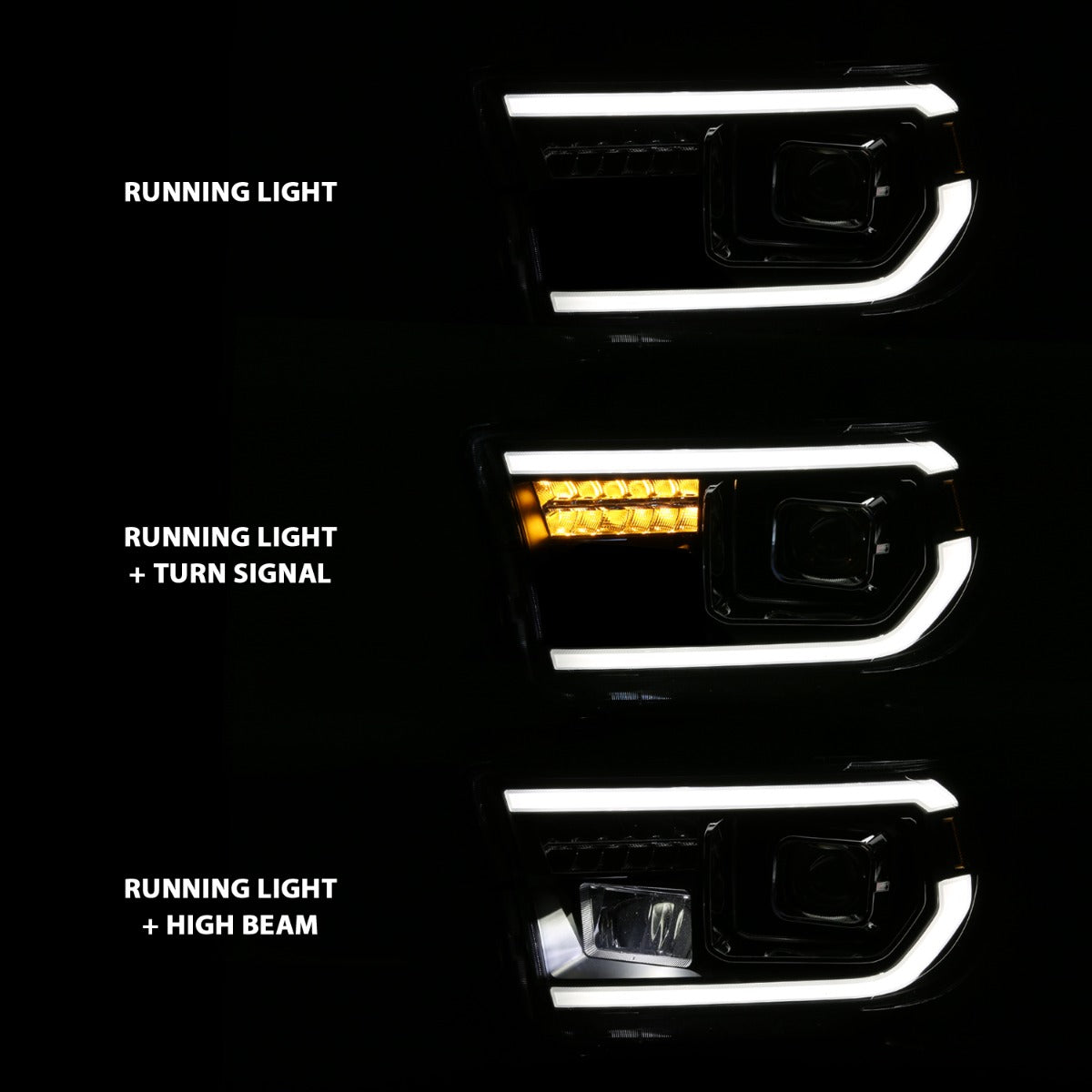 TOYOTA TUNDRA 07-13 / SEQUOIA 08-17 HALOGEN PROJECTOR PLANK STYLE HEADLIGHTS BLACK (LED HIGH BEAM)