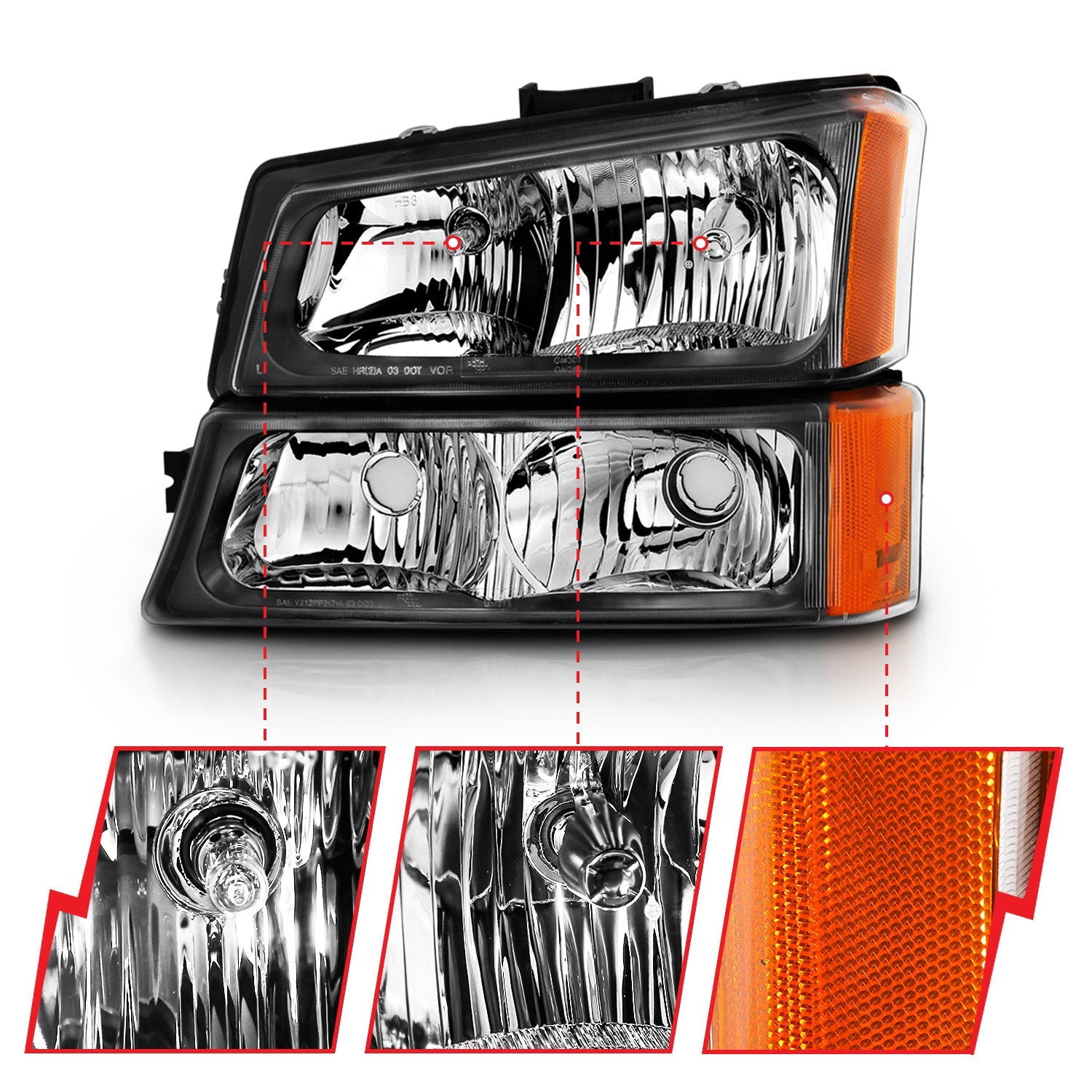 CHEVY SILVERADO 03-06 CRYSTAL HEADLIGHTS W/ PARKING/SIGNAL LIGHT BLACK (4 PCS)