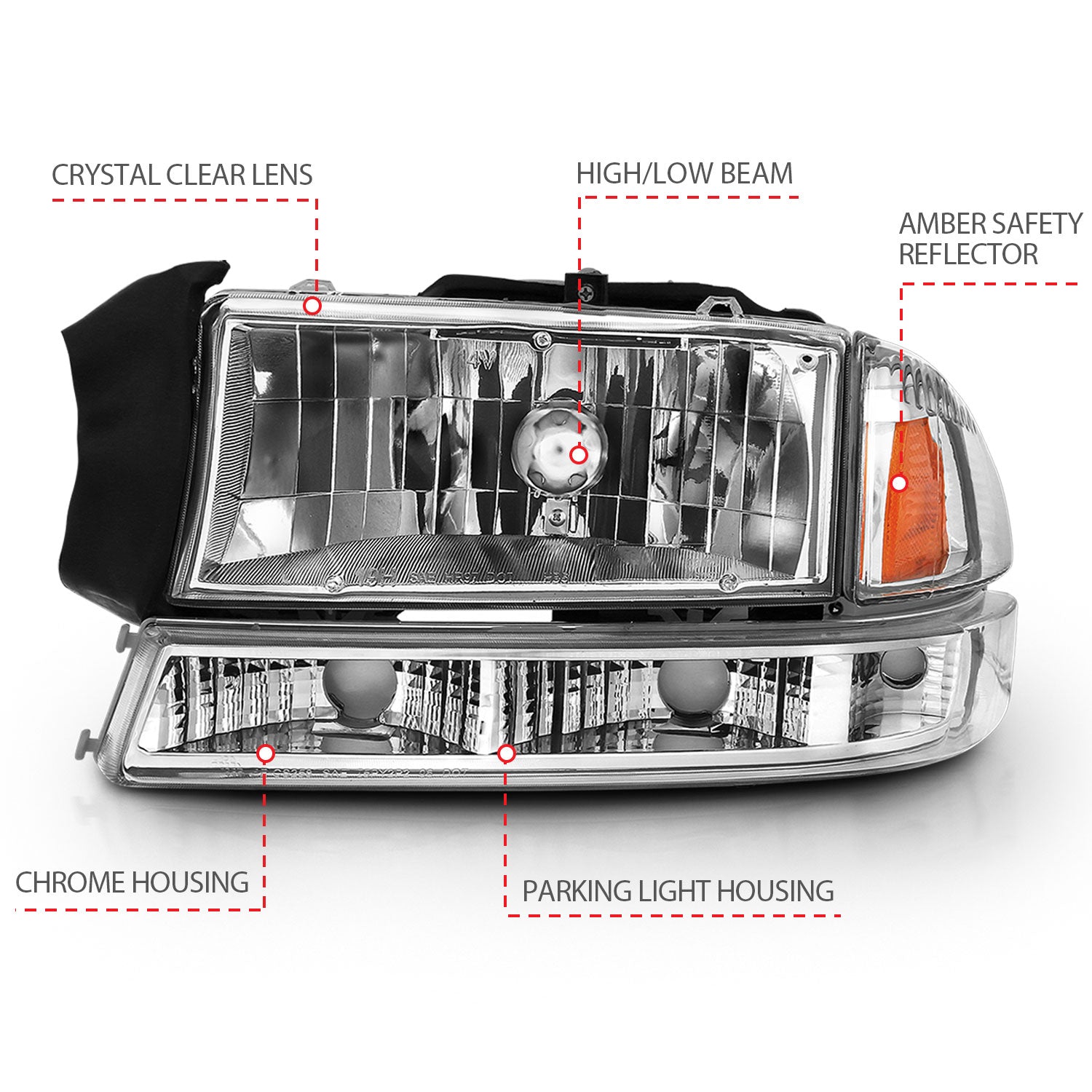 DODGE DAKOTA 97-04 / DODGE DURANGO 98-03 CRYSTAL HEADLIGHTS CHROME W/ PARKING LIGHTS (2 PCS)
