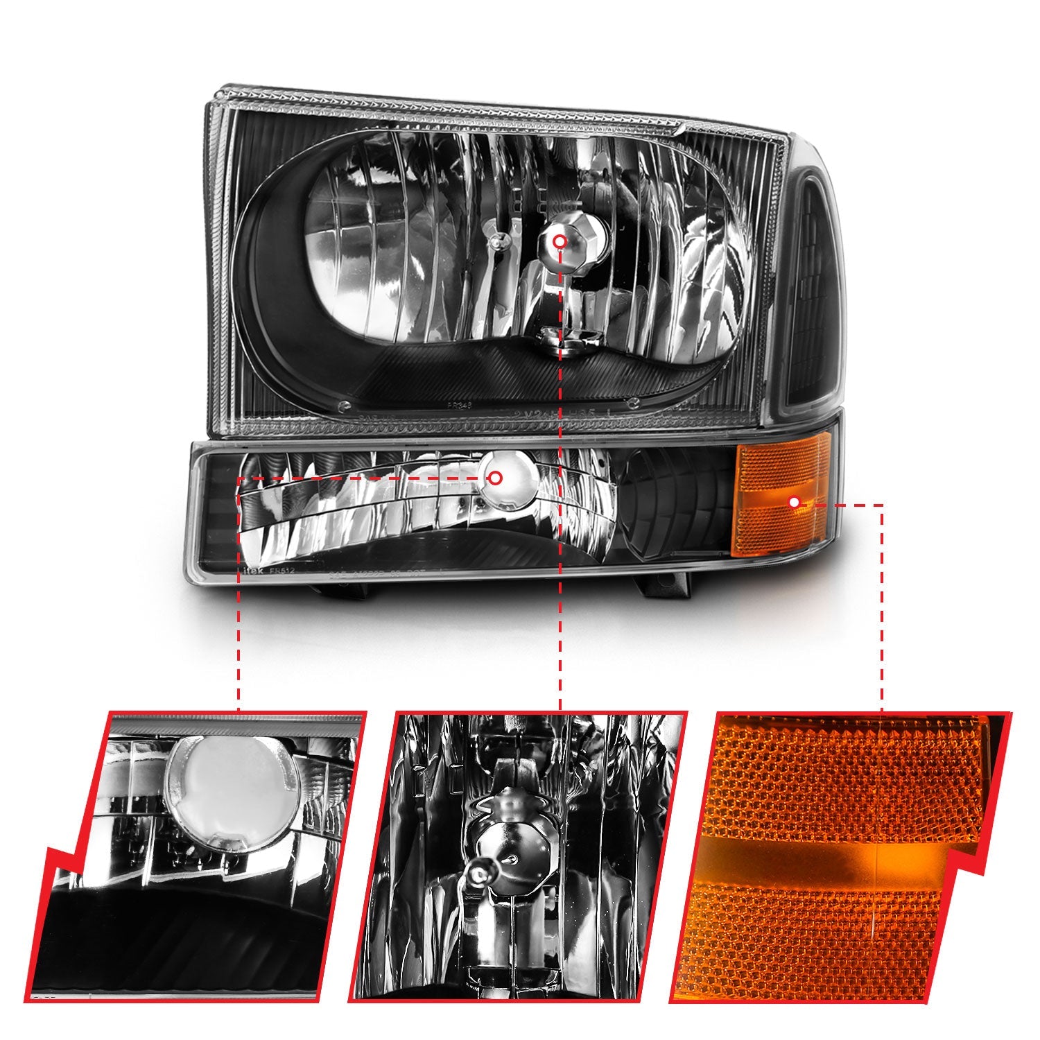 FORD EXCURSION 00-04/ SUPER DUTY 99-04 CRYSTAL HEADLIGHTS BLACK W/ CORNER LIGHTS (W/O BULBS)