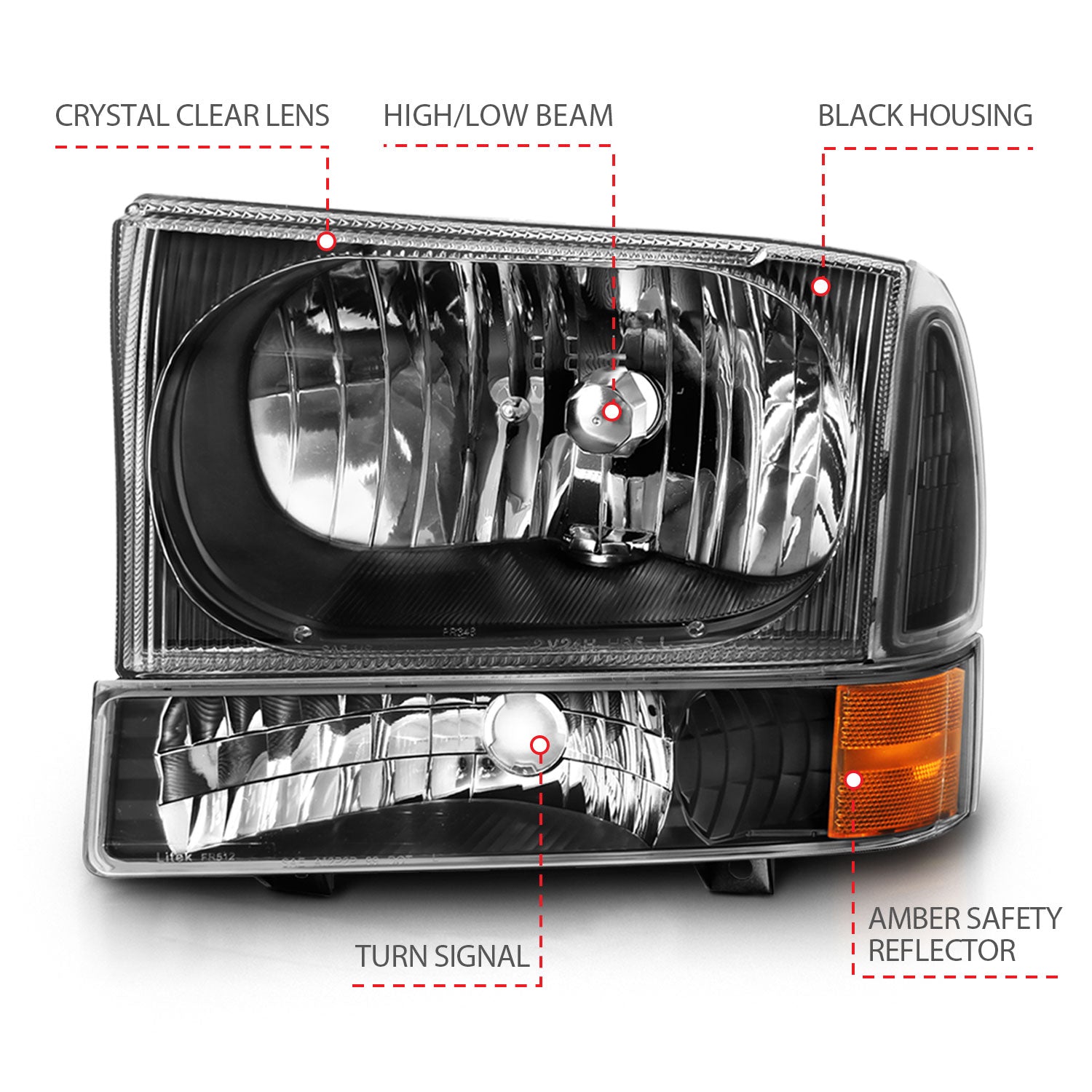 FORD EXCURSION 00-04/ SUPER DUTY 99-04 CRYSTAL HEADLIGHTS BLACK W/ CORNER LIGHTS (W/O BULBS)