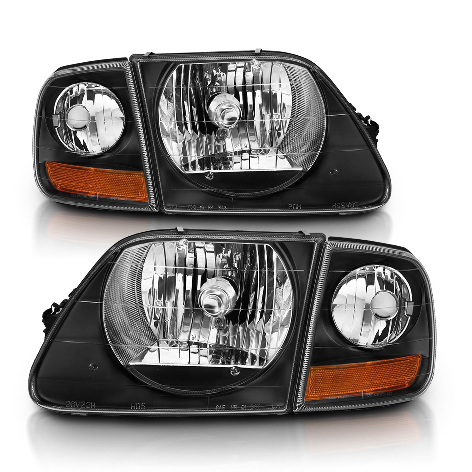 FORD F-150 97-03 CRYSTAL HEADLIGHTS BLACK W/ PARKING LIGHTS