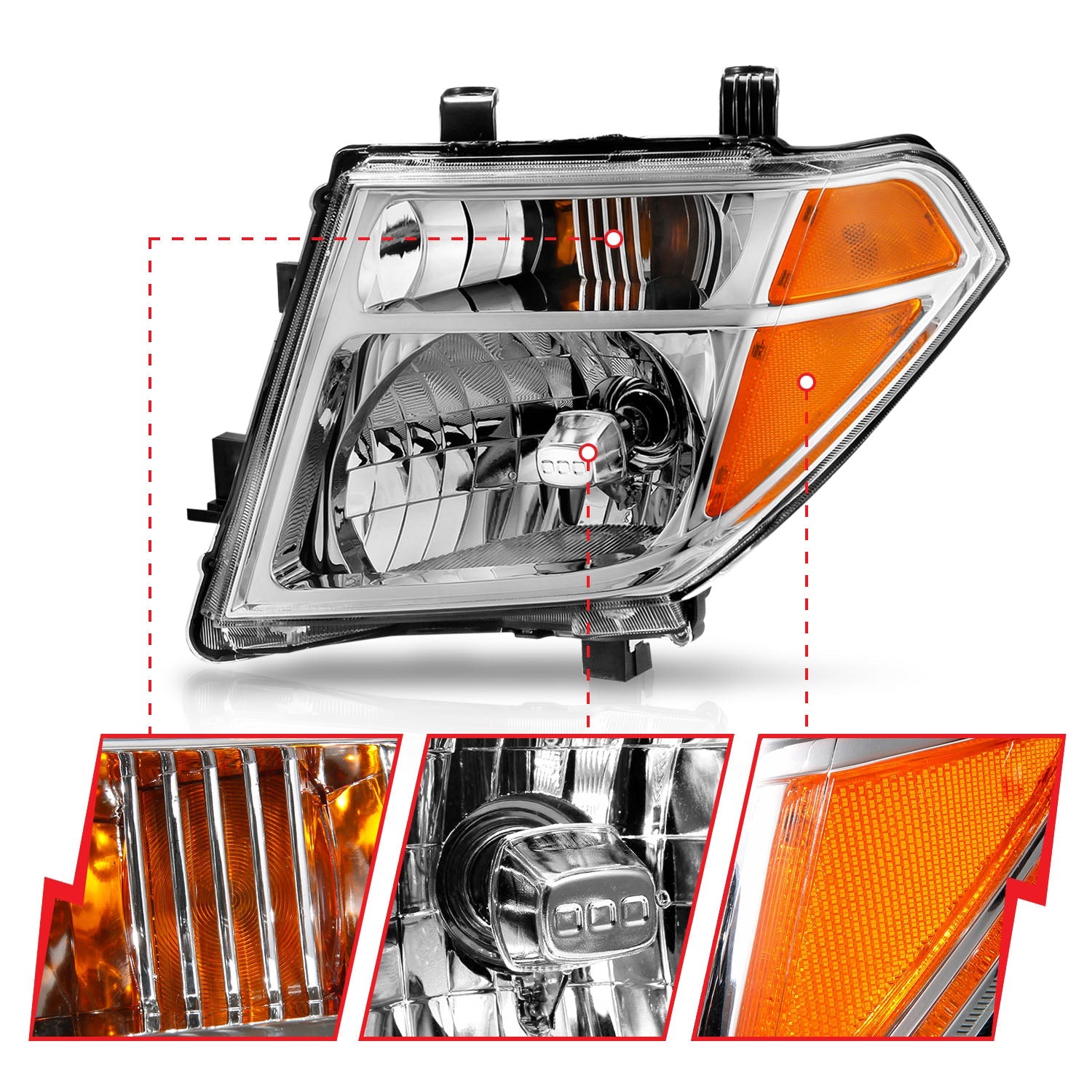 NISSAN FRONTIER 05-08 / PATHFINDER 05-07 CRYSTAL HEADLIGHTS CHROME (OE TYPE REPLACEMENT)