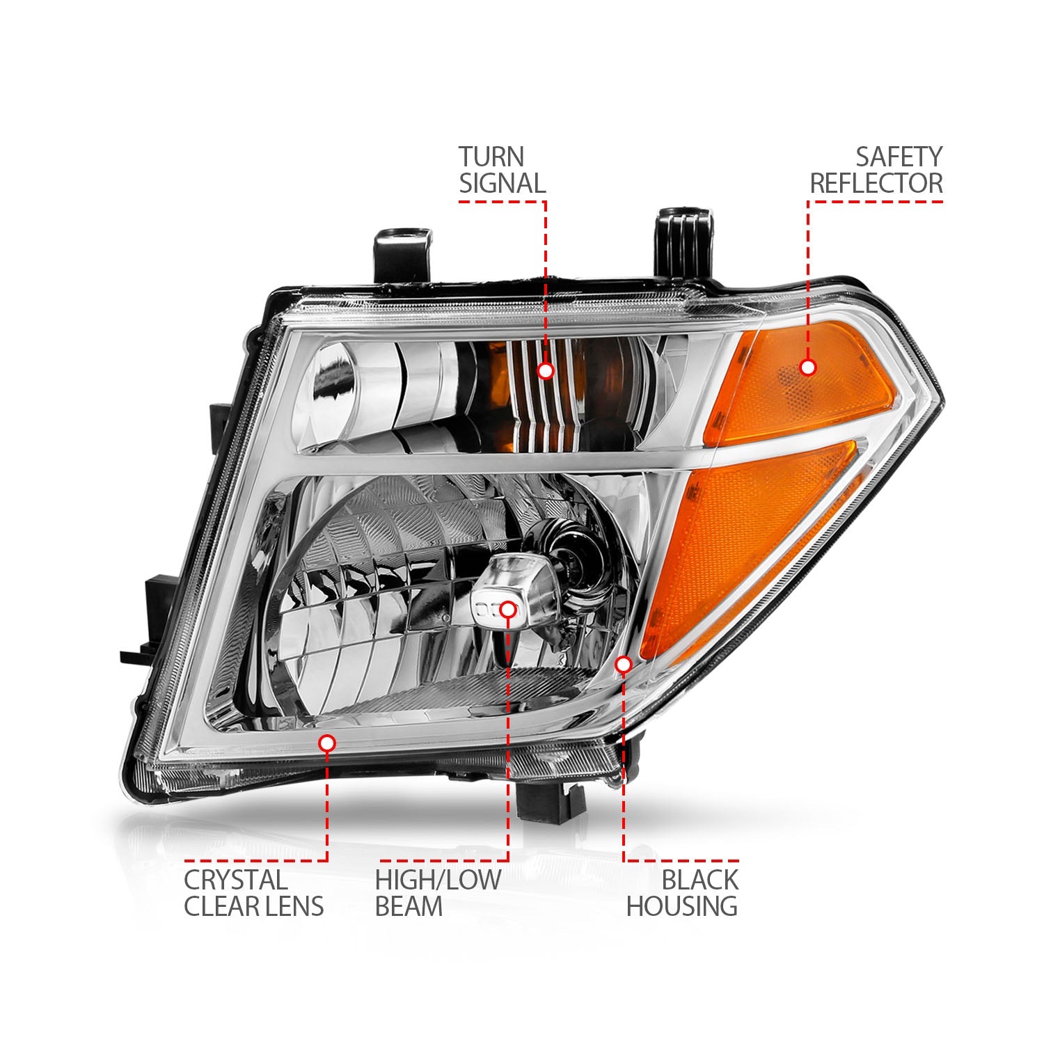 NISSAN FRONTIER 05-08 / PATHFINDER 05-07 CRYSTAL HEADLIGHTS CHROME (OE TYPE REPLACEMENT)